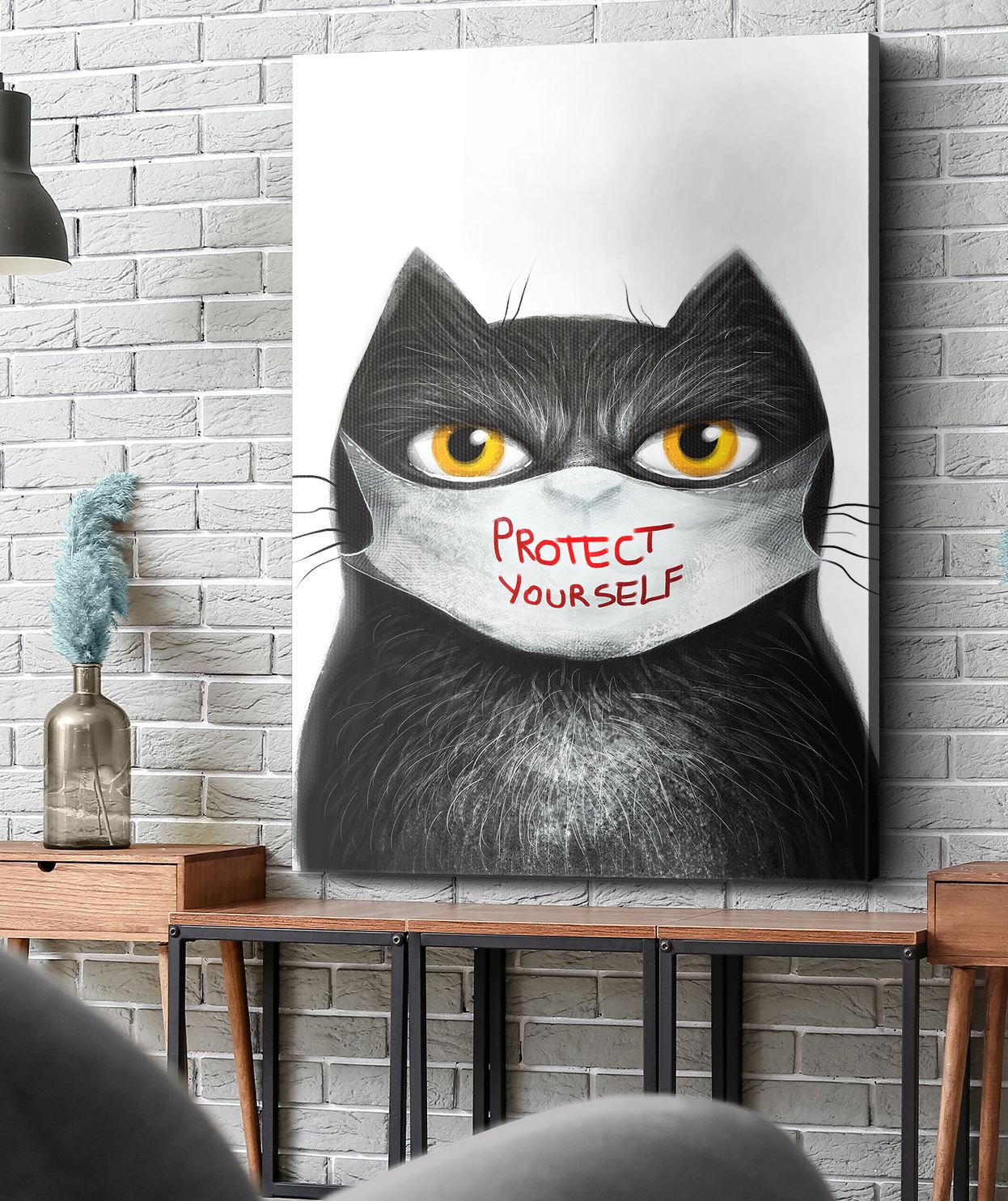 Maskeli Kedi Kanvas Tablo