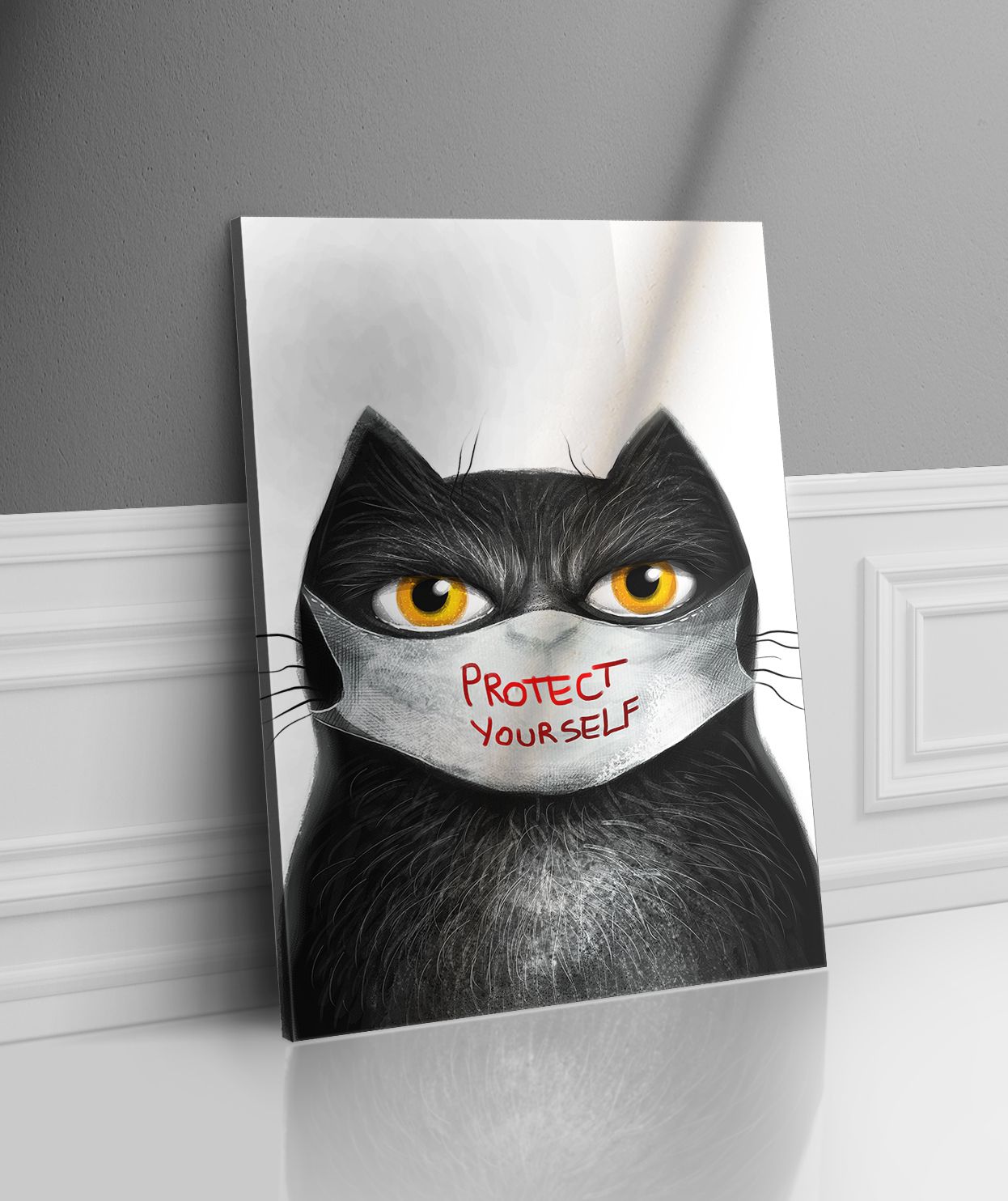 Maskeli Kedi Kanvas Tablo