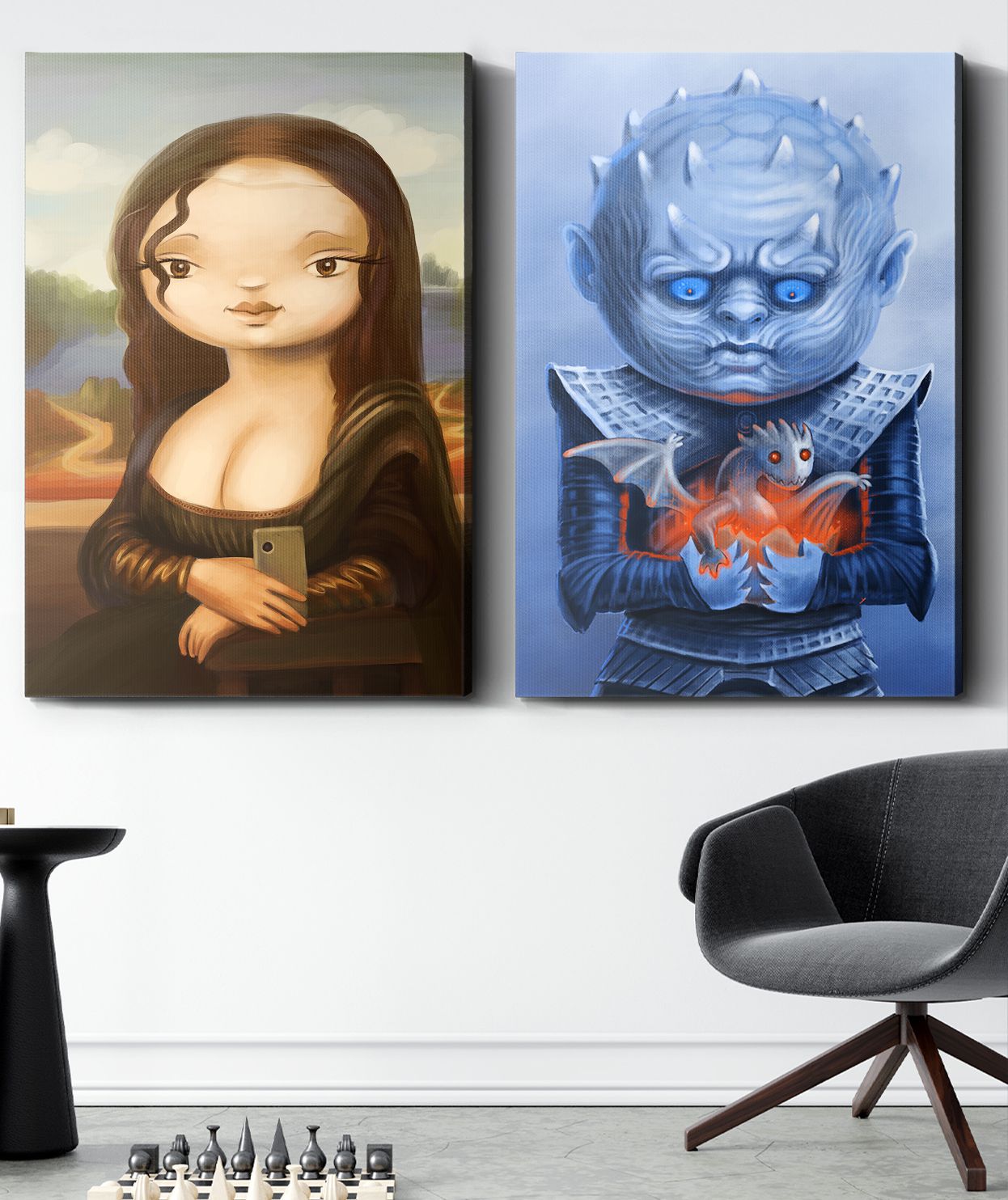 Mona Lisa Küçük Ejderha 2 Parça Kanvas Tablo