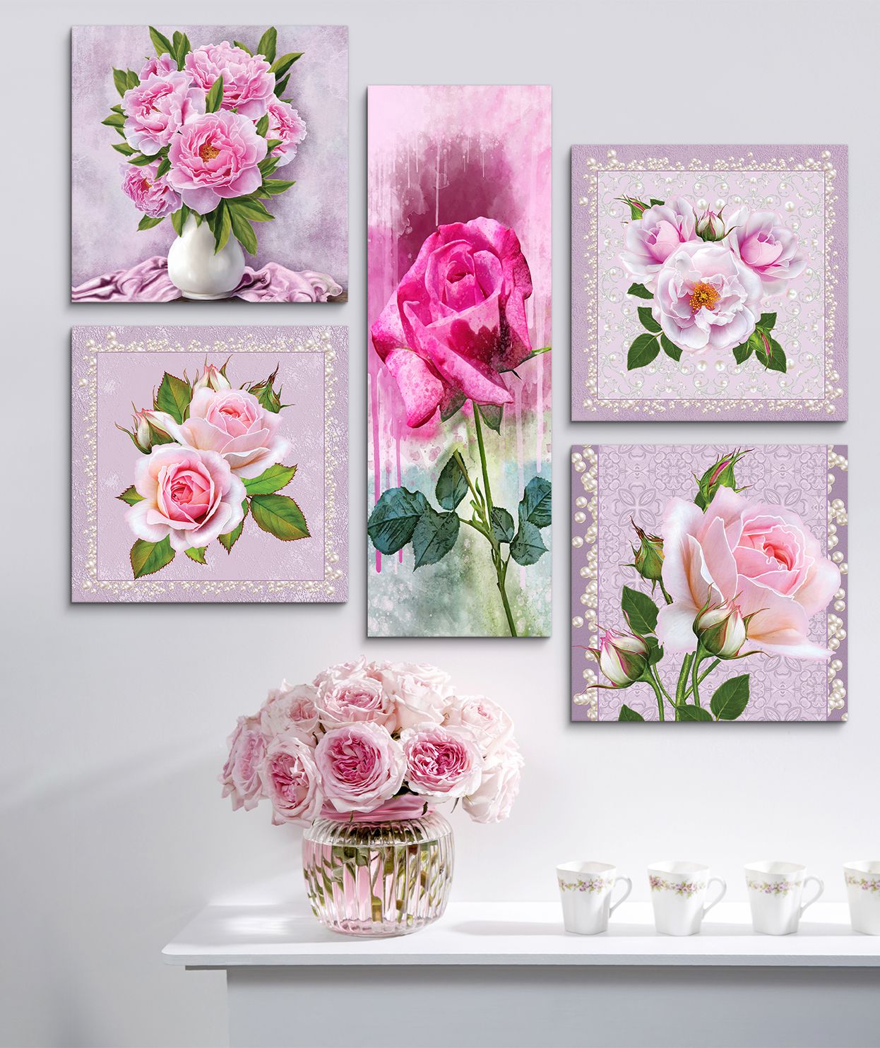 Pembe Gül 5 Parça Tablo