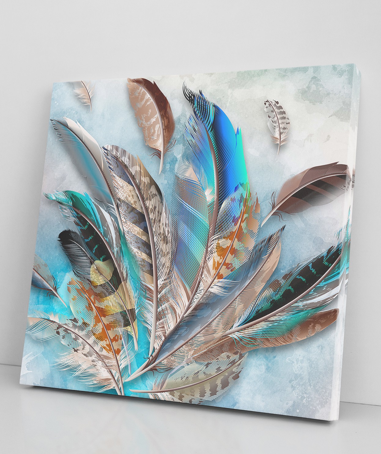 Renkli Tüyler Tek Parça Kare 65x65 Cm Kanvas - Canvas Tablo