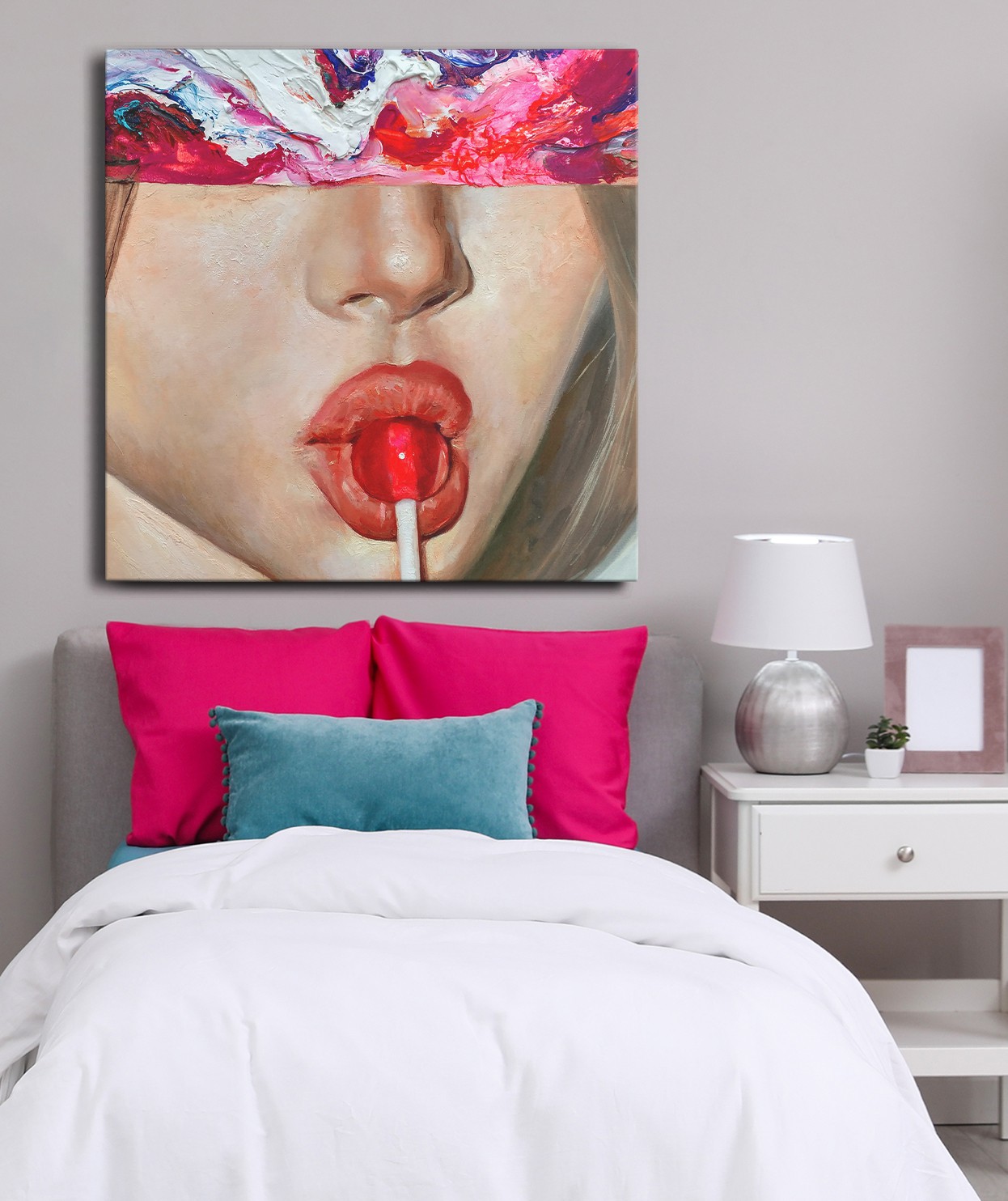 Şeker Kız Tek Parça Kare 65x65 Cm Kanvas - Canvas Tablo