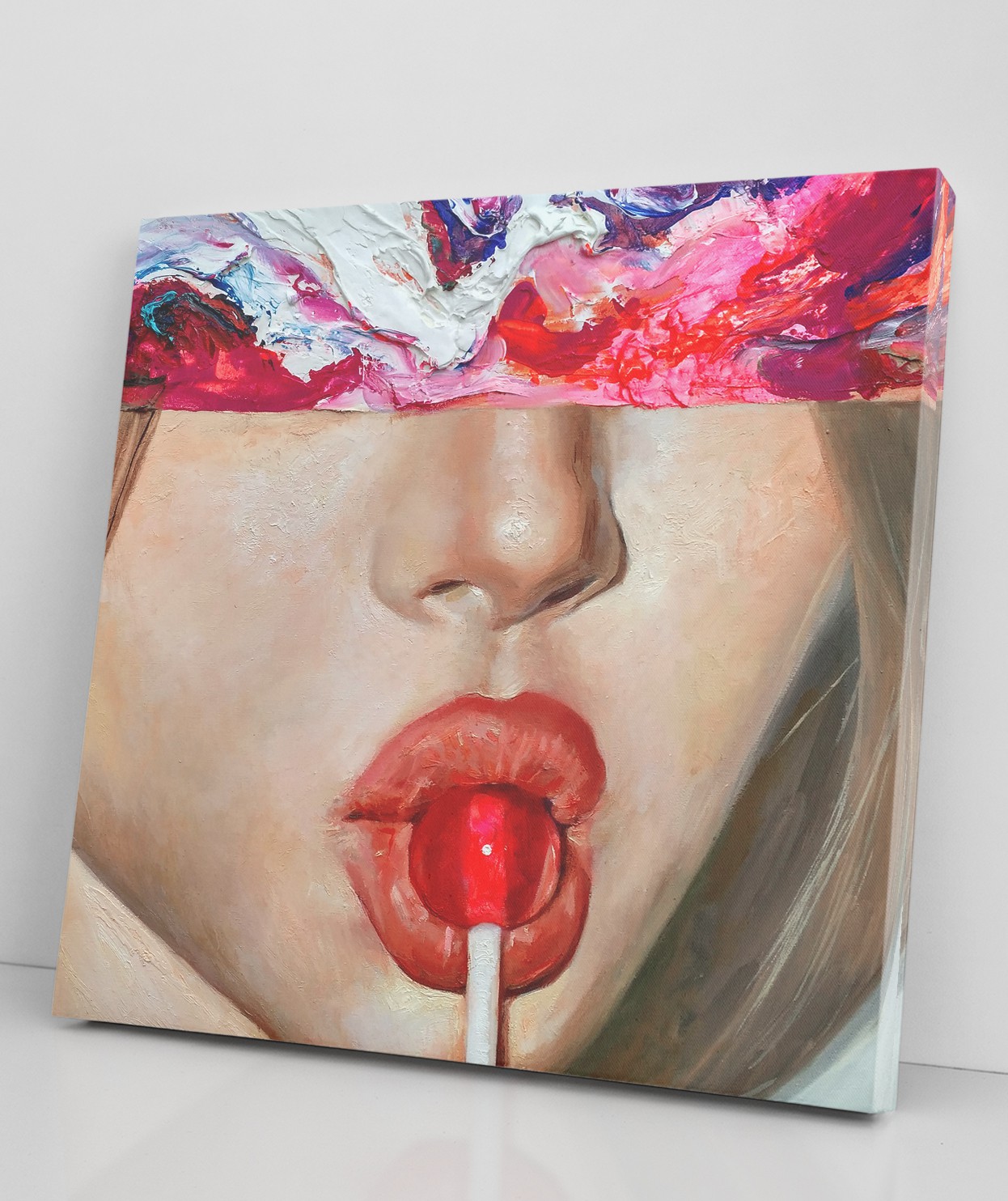 Şeker Kız Tek Parça Kare 65x65 Cm Kanvas - Canvas Tablo