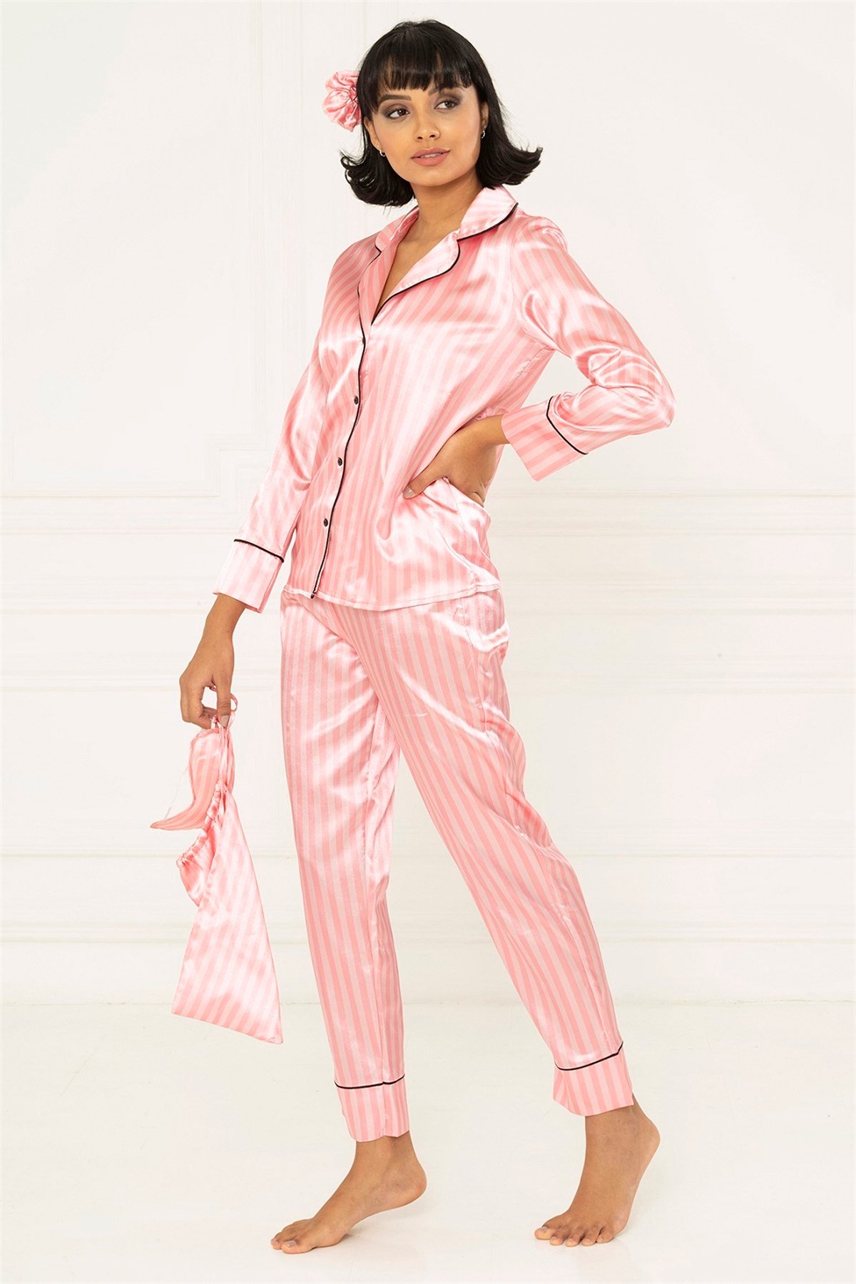 7 Lİ SATEN ÇİZGİLİ PİJAMA TAKIM