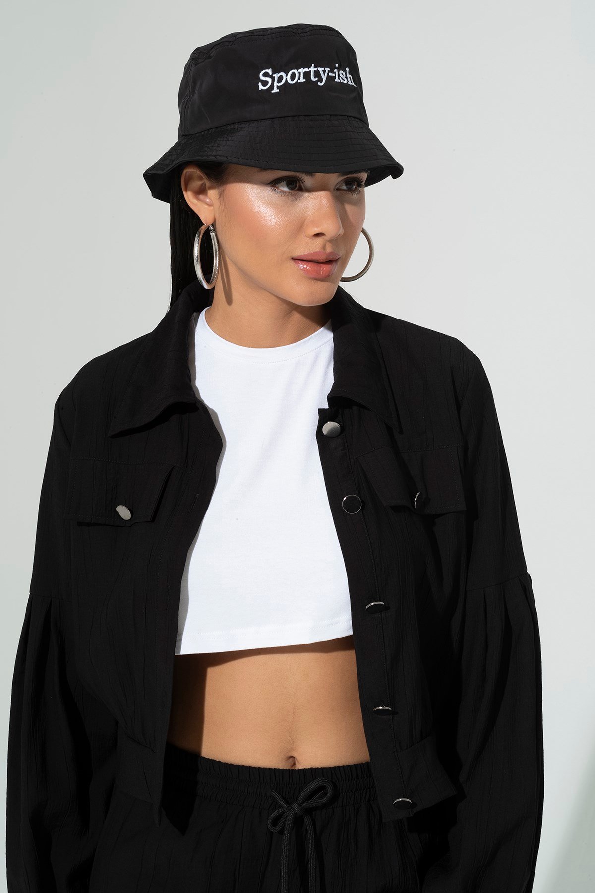 For You Accessories/Kadın Şapka For You Accessories For You Accesories Kadın Sporty-ish Nakıslı Safari Siyah Şapka 