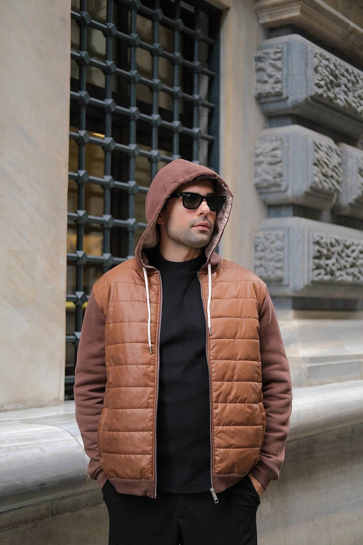 For You Man Kapitone Cepli Kapişonlu Fermuarlı Kahve Sweatshirt For You Casual Kapitone Cepli Kapişonlu Fermuarlı Kahve Sweatshirt