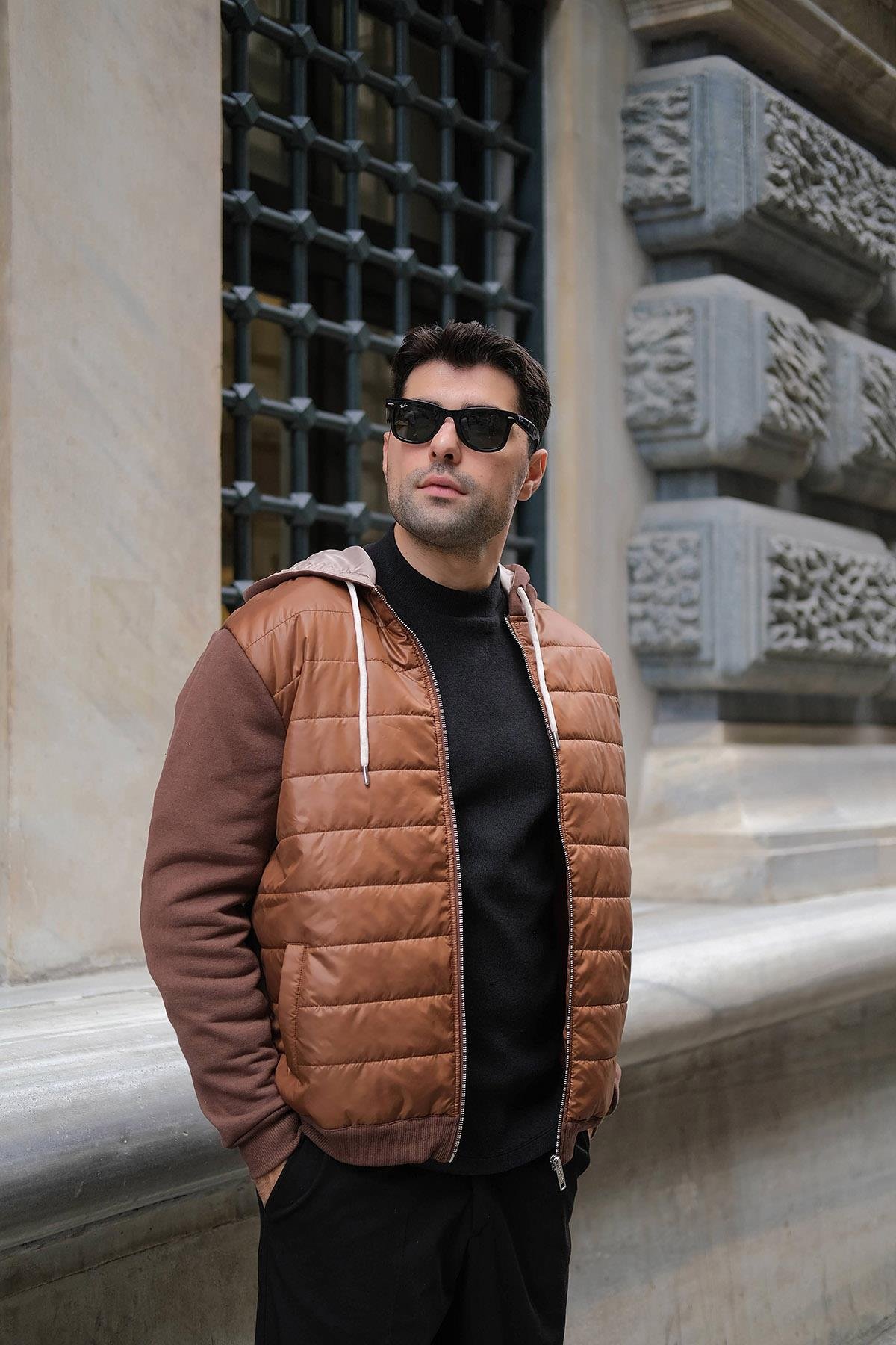 For You Man Kapitone Cepli Kapişonlu Fermuarlı Kahve Sweatshirt For You Casual Kapitone Cepli Kapişonlu Fermuarlı Kahve Sweatshirt