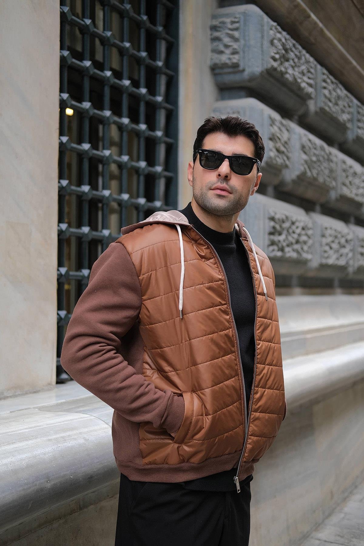 For You Man Kapitone Cepli Kapişonlu Fermuarlı Kahve Sweatshirt For You Casual Kapitone Cepli Kapişonlu Fermuarlı Kahve Sweatshirt