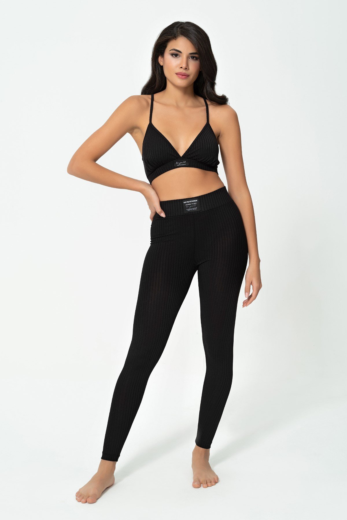 For You Fit/For You Moda For You Fit For You Fit 2 li Ribana Örgü Siyah Activewear Set