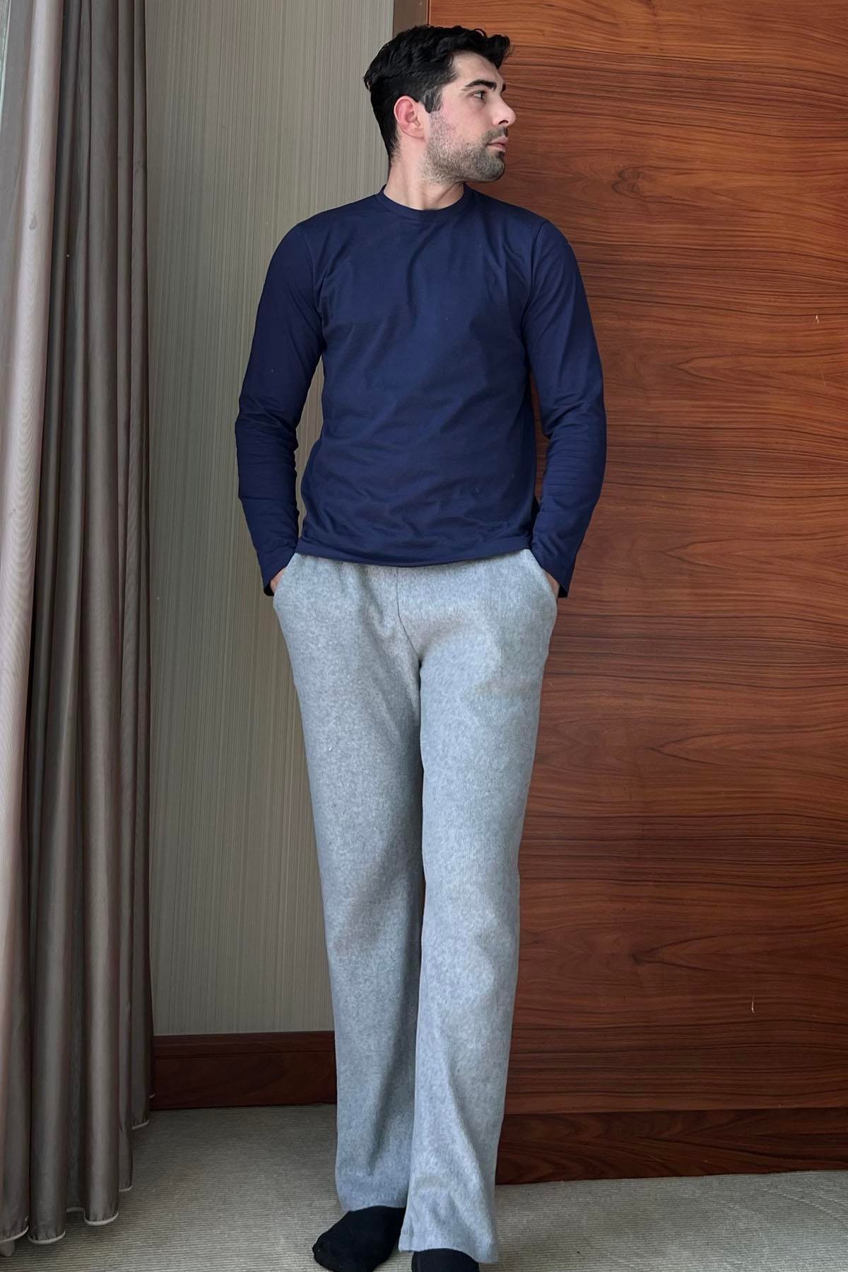 2'li Pamuklu Lacivert Gri Pijama Takımı For You Homewear 2'li Pamuklu Lacivert Gri Pijama Takımı