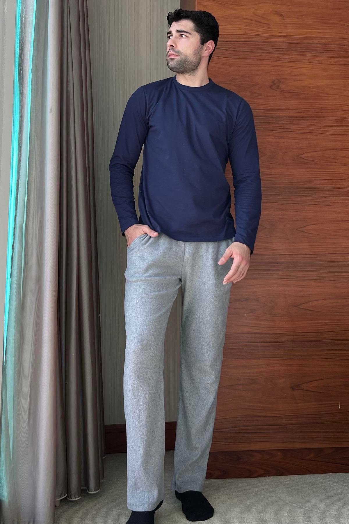 2'li Pamuklu Lacivert Gri Pijama Takımı For You Homewear 2'li Pamuklu Lacivert Gri Pijama Takımı