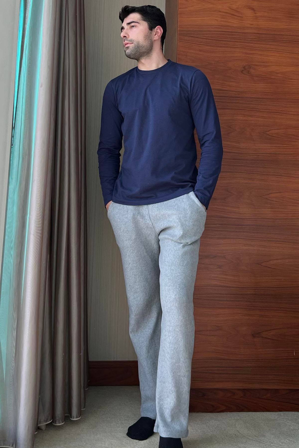 2'li Pamuklu Lacivert Gri Pijama Takımı For You Homewear 2'li Pamuklu Lacivert Gri Pijama Takımı