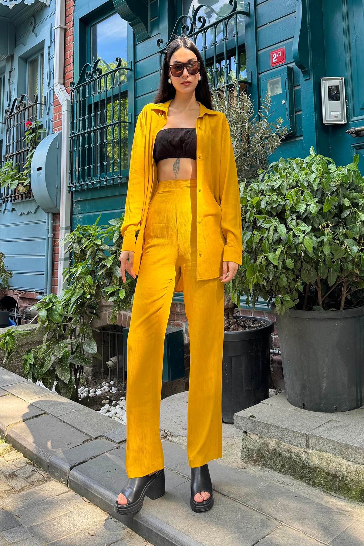 For You İn&Out 3 lü Viskon İçeride&Dışarıda Krinkıl Bustiyerli Hardal Takım  For You İn&Out 3'lü Viskon Krinkıl Bustiyerli Hardal Takım