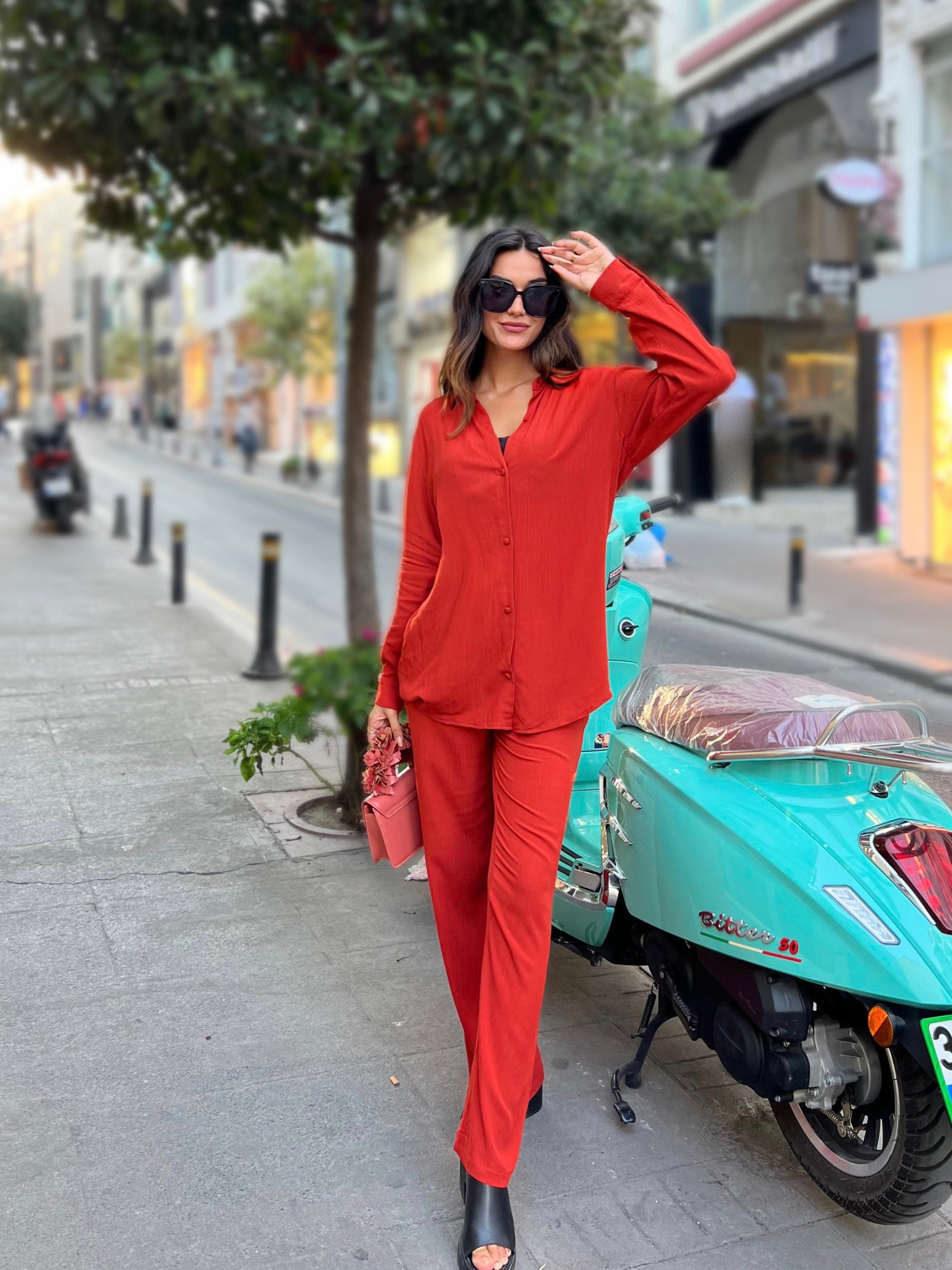 For You İn&Out 3 lü Viskon İçeride&Dışarıda Krinkıl Bustiyerli Kiremit Takım  For You İn&Out 3'lü Viskon Krinkıl Bustiyerli Kiremit Takım