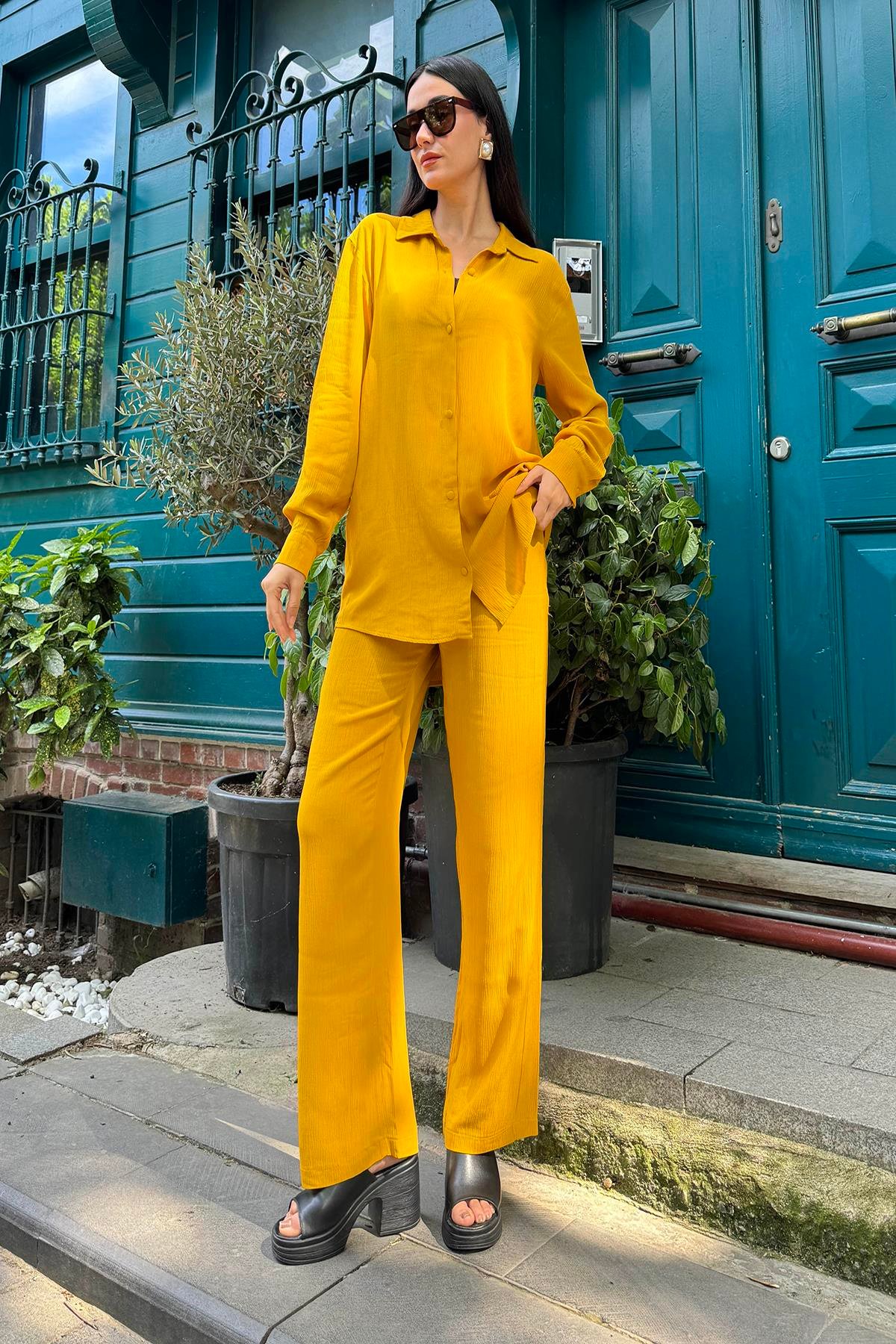 For You İn&Out 3 lü Viskon İçeride&Dışarıda Krinkıl Bustiyerli Hardal Takım  For You İn&Out 3'lü Viskon Krinkıl Bustiyerli Hardal Takım