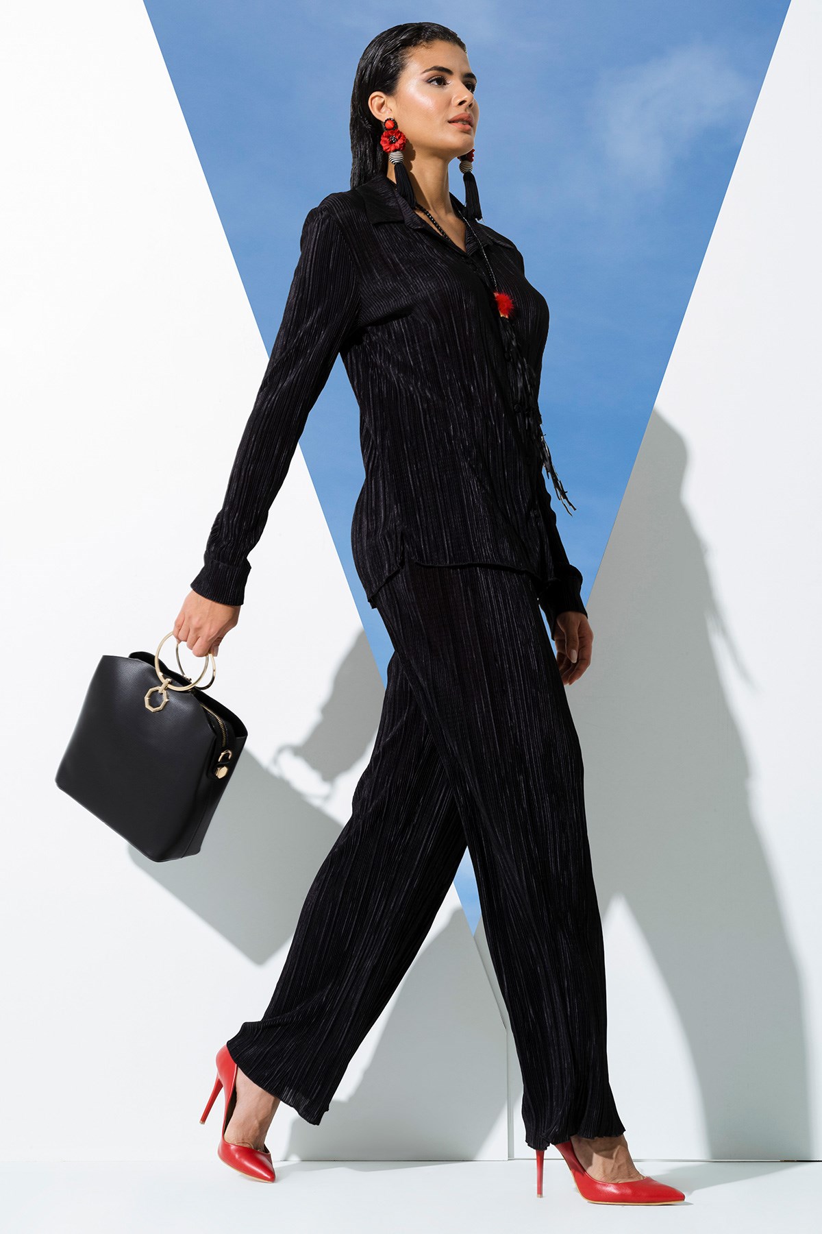 For You Sleepwear/For You Moda For You İn&Out For You İn&Out 2 li Piliseli Siyah Gömlek Pantolon Takım 