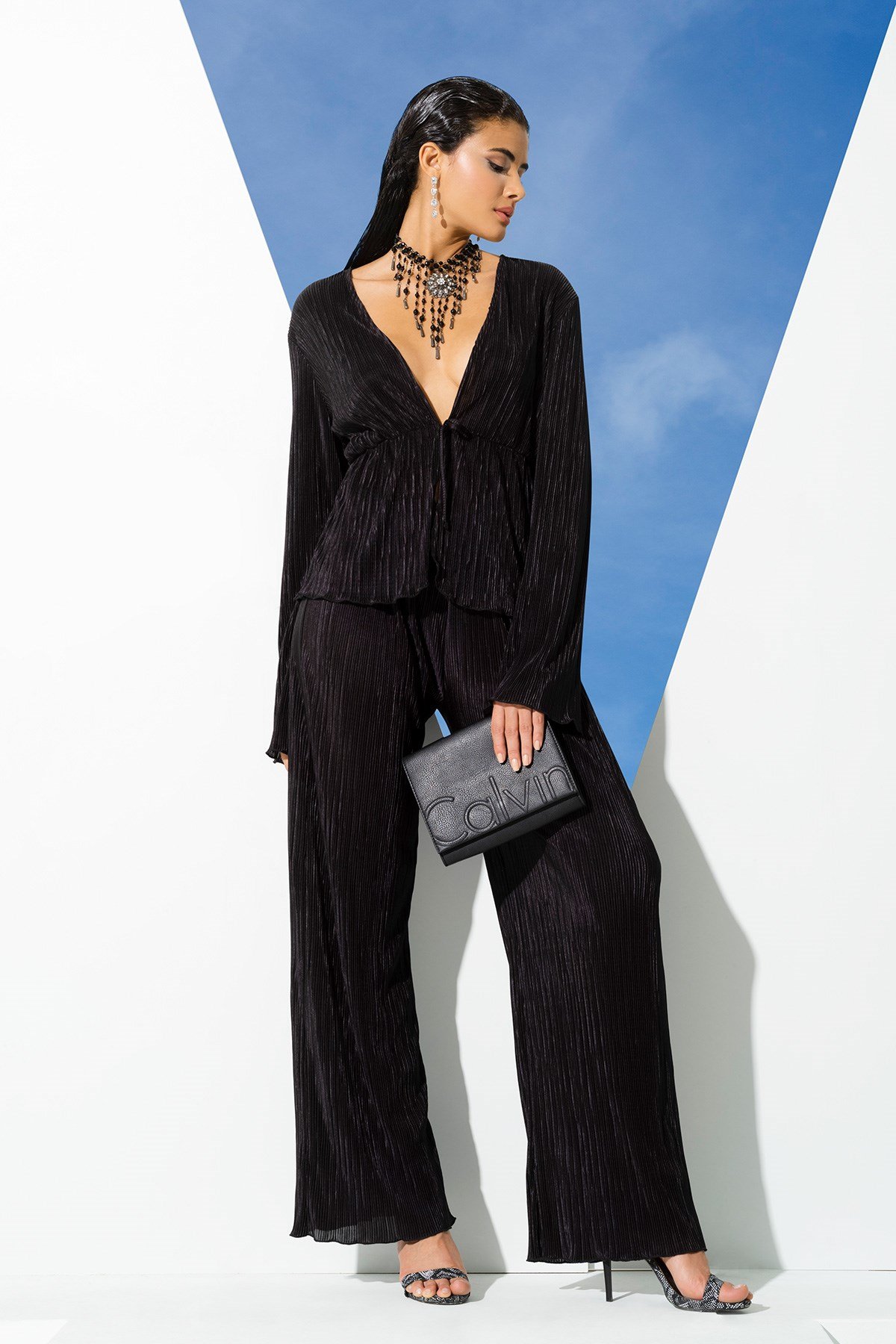 For You Sleepwear/For You Moda For You İn&Out For You İn&Out 2 li Piliseli Siyah Bluz Pantolon Takım 