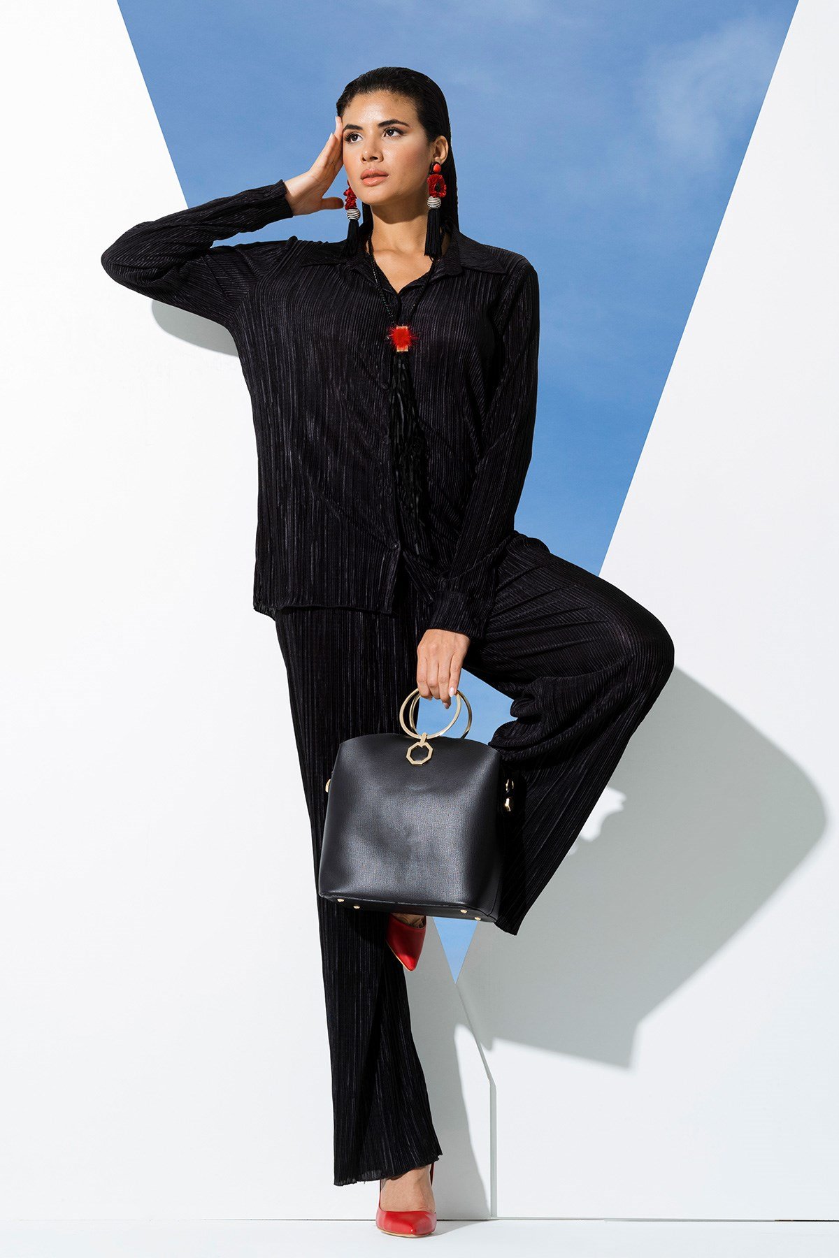 For You Sleepwear/For You Moda For You İn&Out For You İn&Out 2 li Piliseli Siyah Gömlek Pantolon Takım 