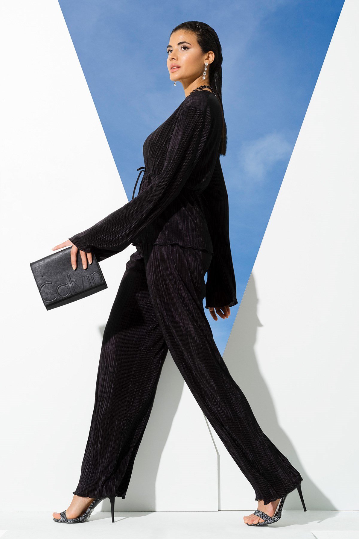 For You Sleepwear/For You Moda For You İn&Out For You İn&Out 2 li Piliseli Siyah Bluz Pantolon Takım 