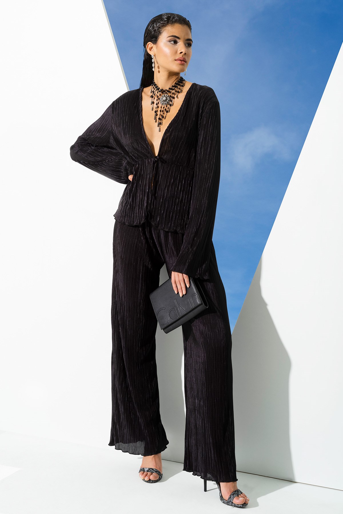 For You Sleepwear/For You Moda For You İn&Out For You İn&Out 2 li Piliseli Siyah Bluz Pantolon Takım 