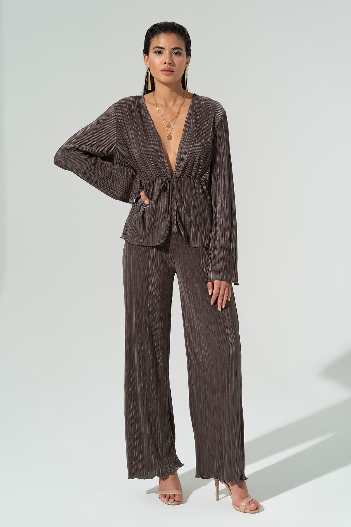 For You İn&Out/For You Moda For You İn&Out For You İn&Out 2 li Piliseli Yeşil Bluz Pantolon Takım 