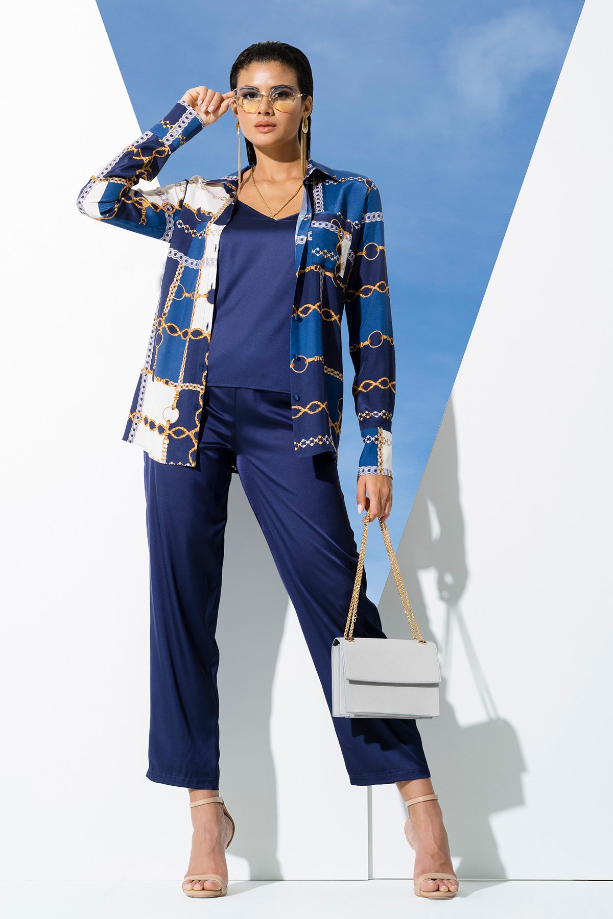 For You İn&Out 6 lı Hem İçeride Hem Dışarıda Zincir Desen Lacivert Pijama Takım  For You İn&Out For You İn&Out 6 lı Hem İçeride Hem Dışarıda Zincir Desen Lacivert Pijama Takım 