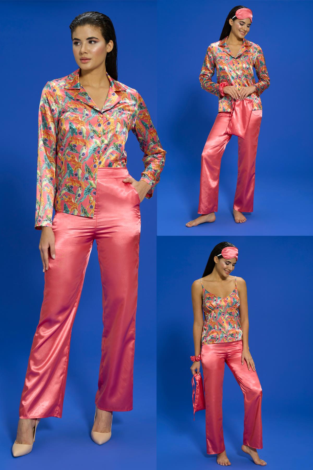 For  You İn&Out Pijama Takımı For You İn&Out For You İn&Out 6 lı Kaplan Desen Nar Çiceği Pijama Takımı