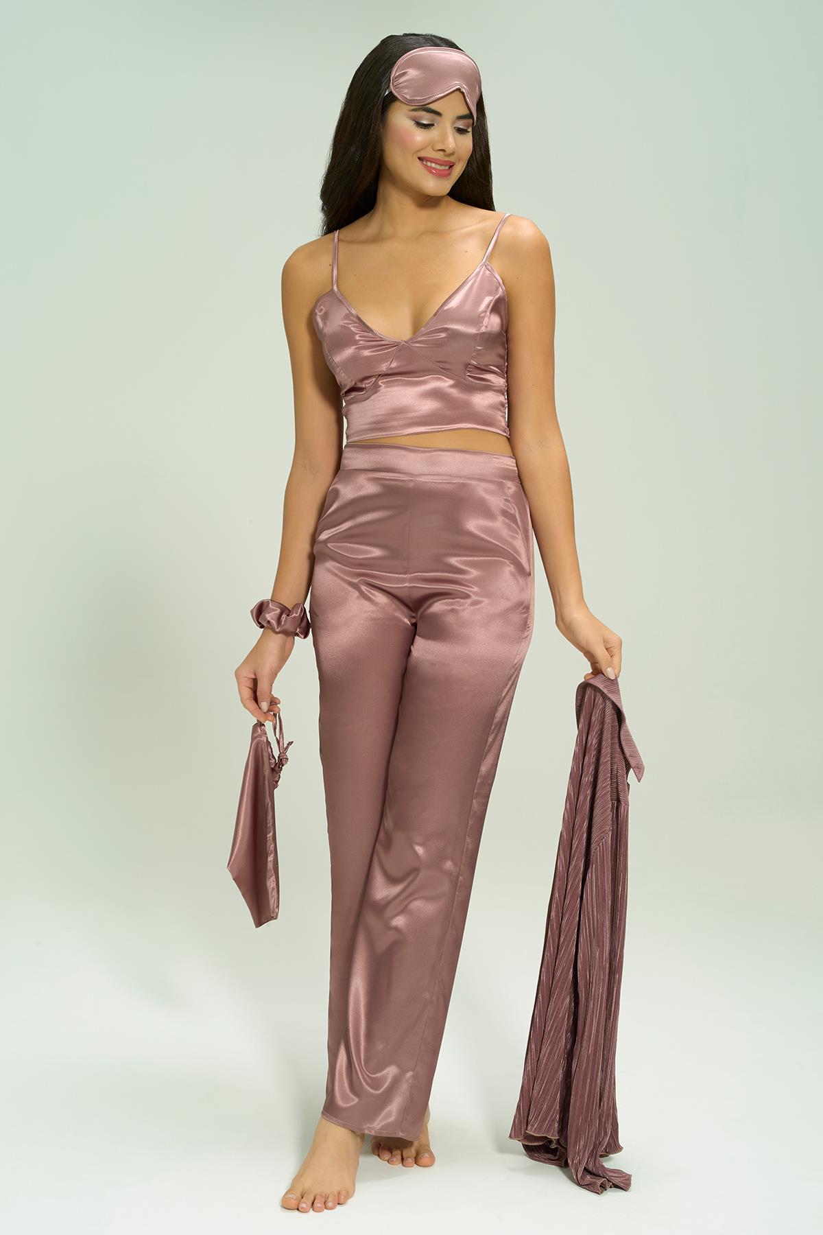 For You Sleepwear Pijama Takımı For You İn&Out For You İn&Out 6 lı Pliseli Vizon Bustiyerli Pijama Takım 