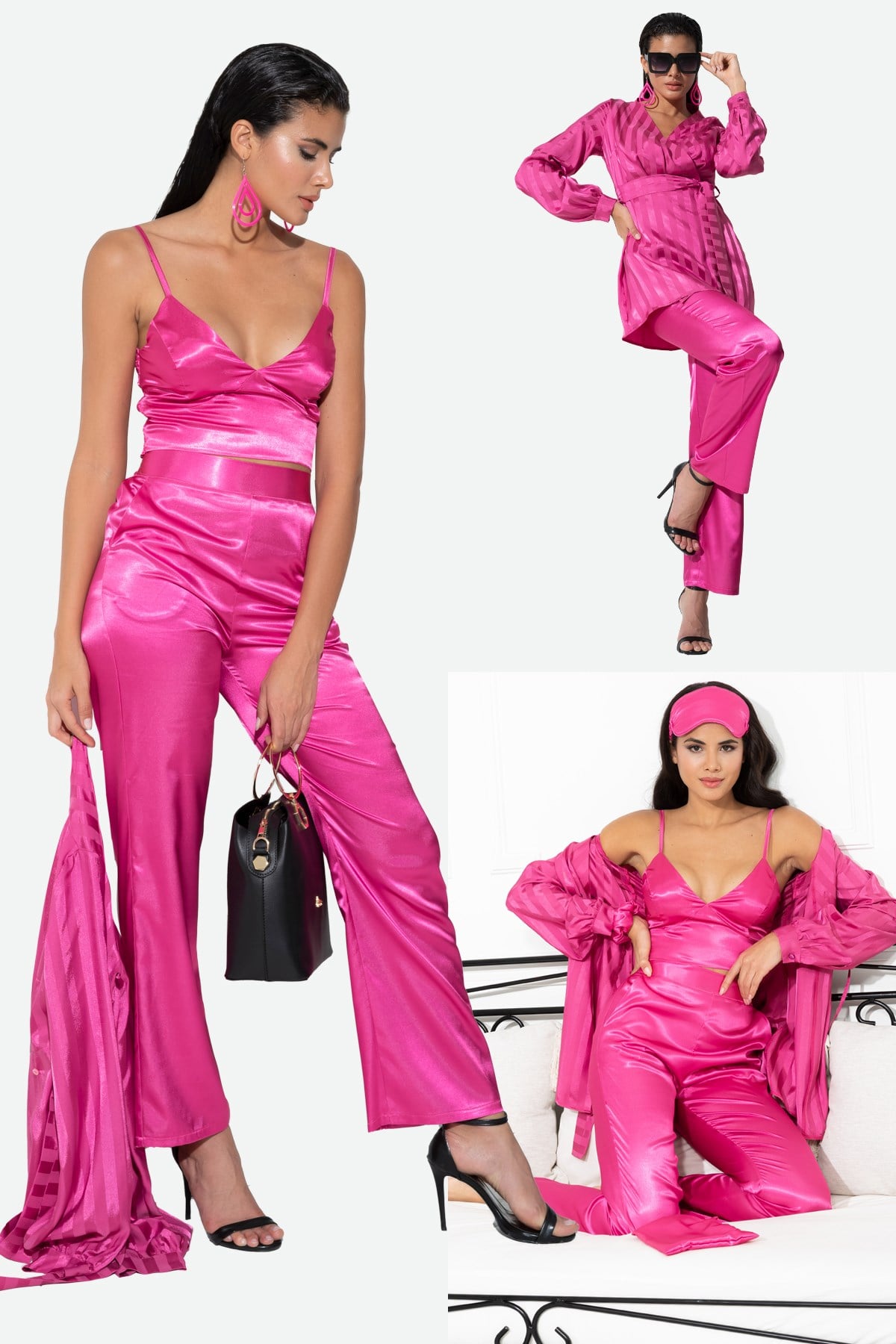 For You İn&Out/Pijama Takımı For You İn&Out For You İn&Out 6 lı Saten İçeride Ve Dışarıda Pembe Jakarlı Takım 