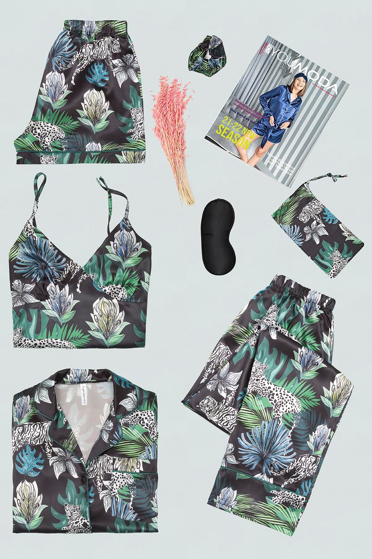 For You İn&Out 7 li  Kaplan Yaprak Desenli Yeşil Pijama Takımı For You İn&Out For You İn&Out 7 li  Kaplan Yaprak Desenli Yeşil Pijama Takımı