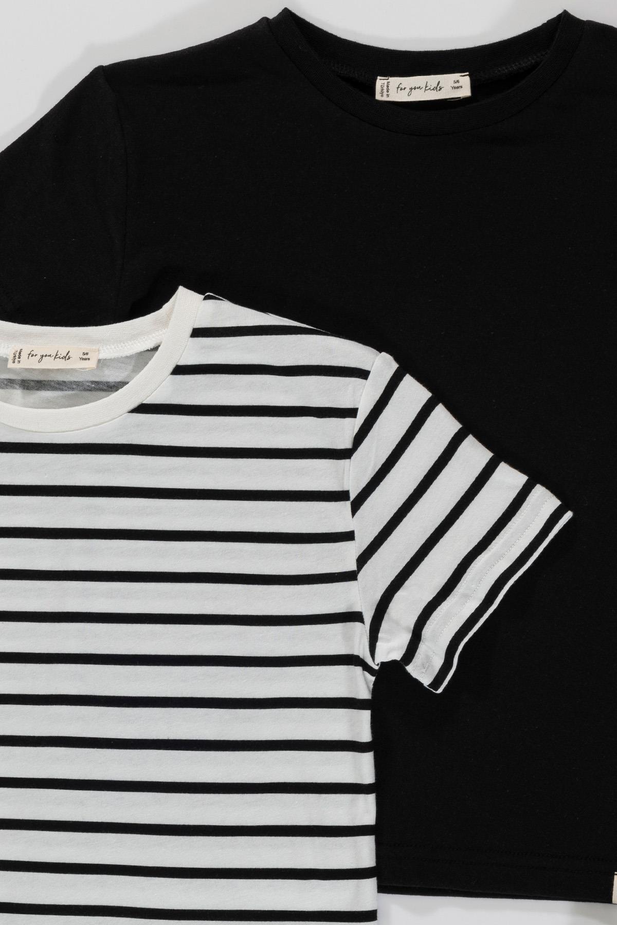 For You Kids 2'li Cizgili Siyah Tshirt For You Kids 2'li Cizgili Siyah Beyaz Tshirt