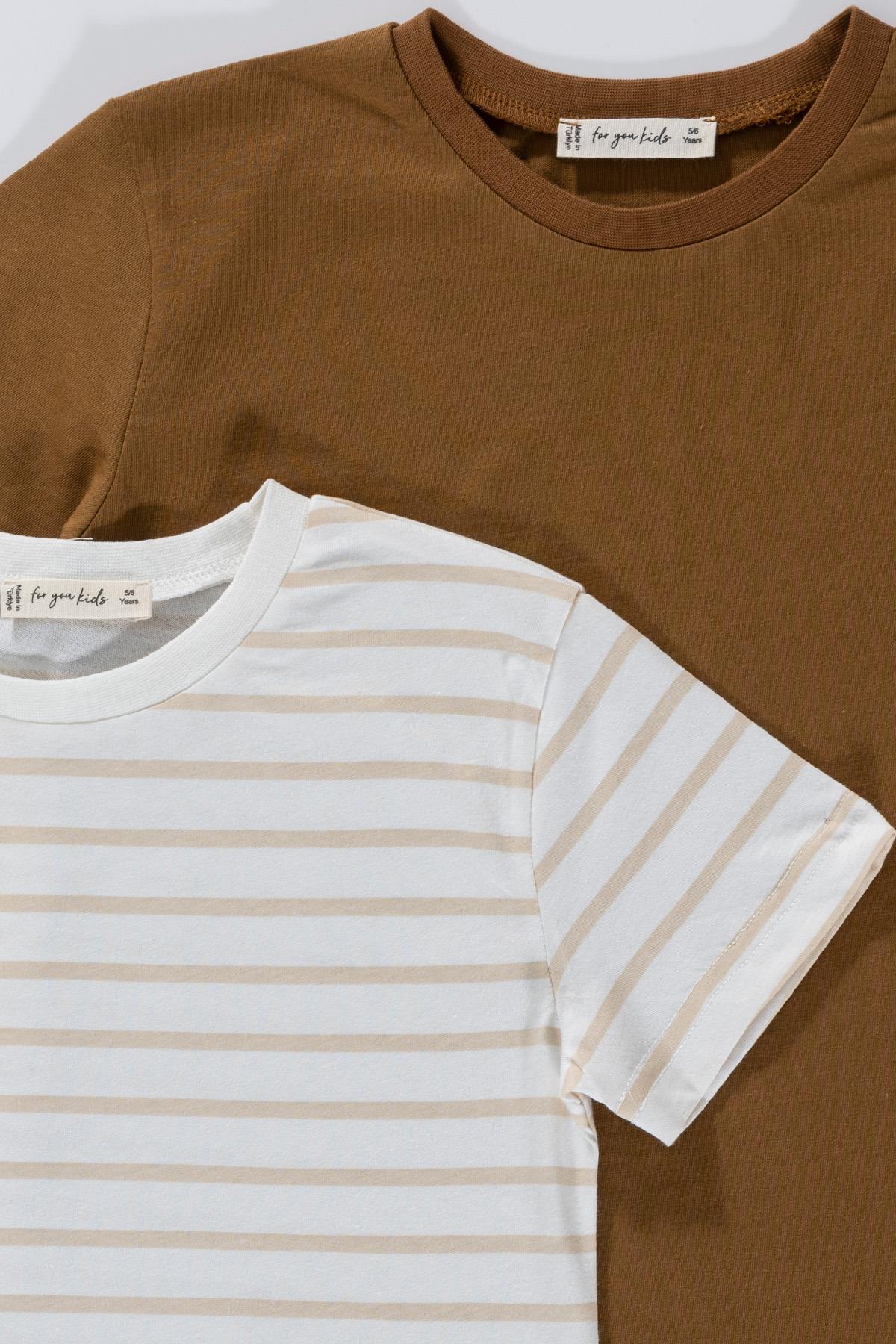 For You Kids 2'li Cizgili Taş Tshirt For You Kids 2'li Cizgili Taş Beyaz Tshirt