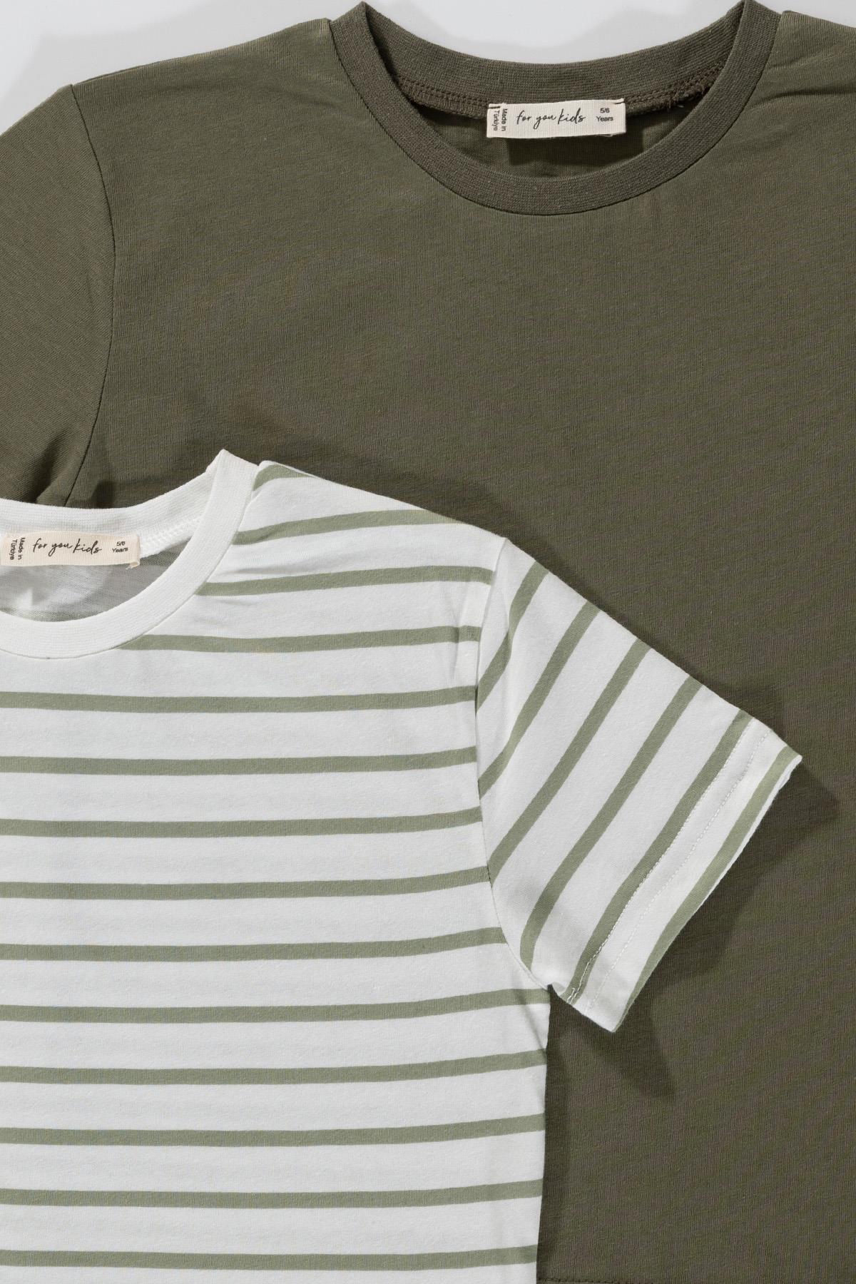 For You Kids 2'li Cizgili Yeşil Tshirt For You Kids 2'li Cizgili Yeşil Beyaz Tshirt