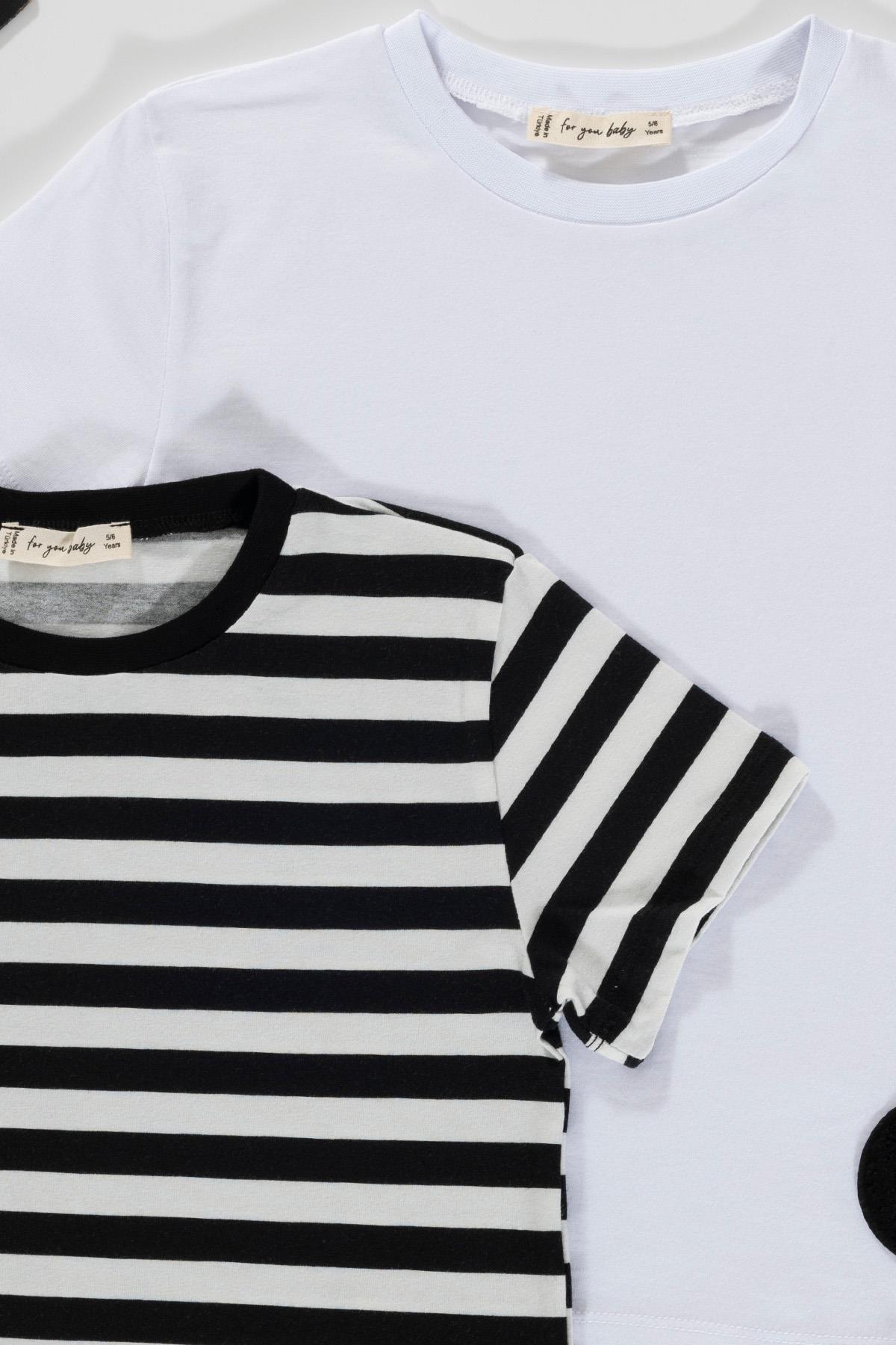 For You Kids 2'li Emoji Cizgili Siyah Tshirt For You Kids 2'li Emoji Cizgili Siyah Beyaz Tshirt