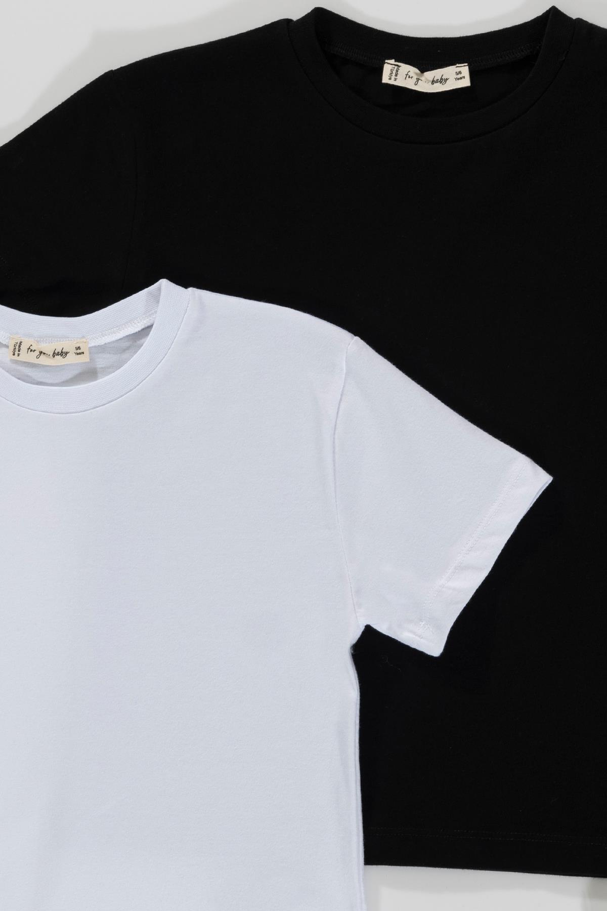 For You Kids 2'li Etiket Detaylı Cizgili Siyah Beyaz T-shirt For You Kids 2'li Etiket Detaylı Cizgili Siyah Beyaz T-shirt