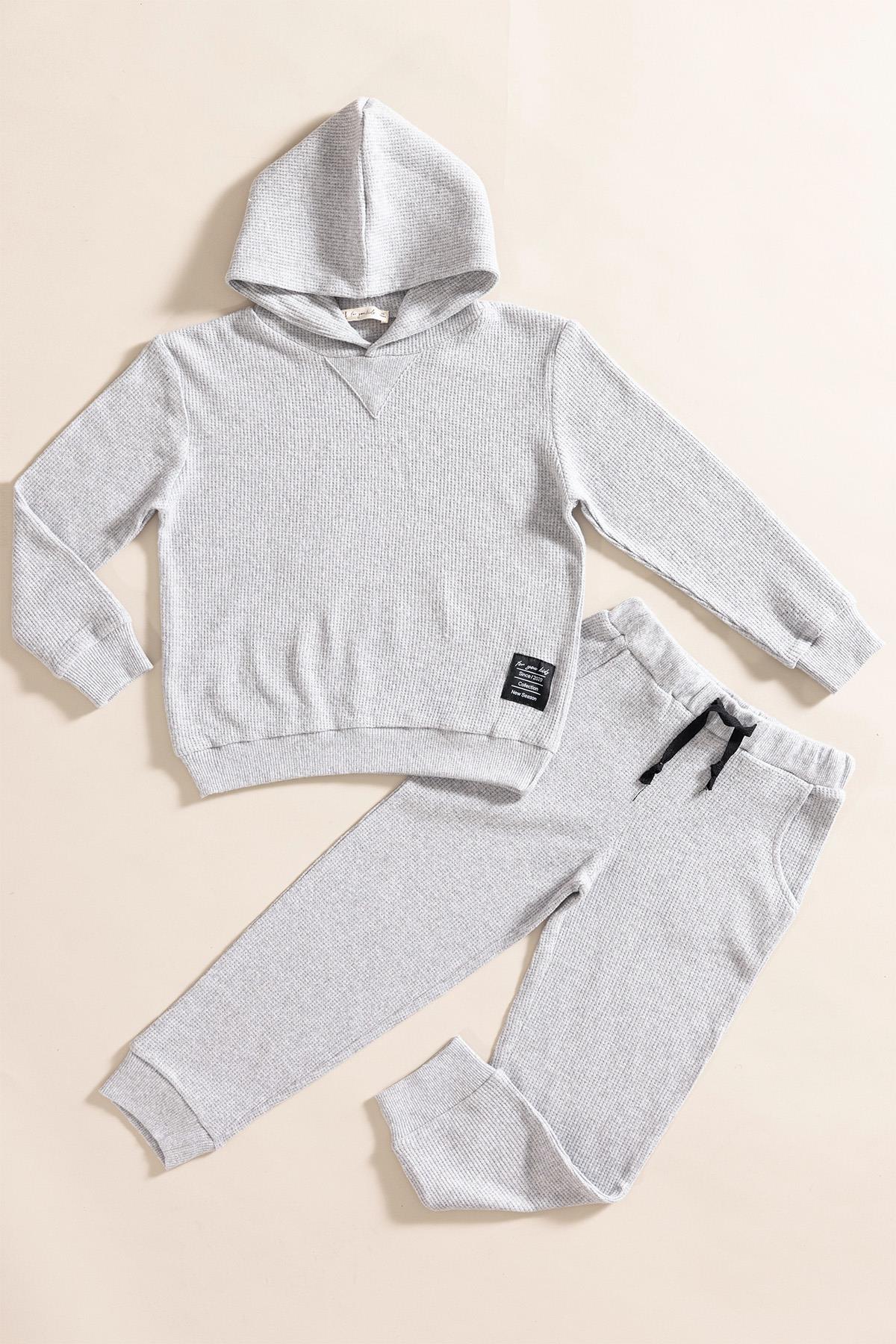 For You Kids 2'li Kapişonlu Açık Gri Waffle Sweat Jogger Alt Üst Takım For You Kids 2'li Kapişonlu Açık Gri Waffle Sweat Jogger Alt Üst Takım