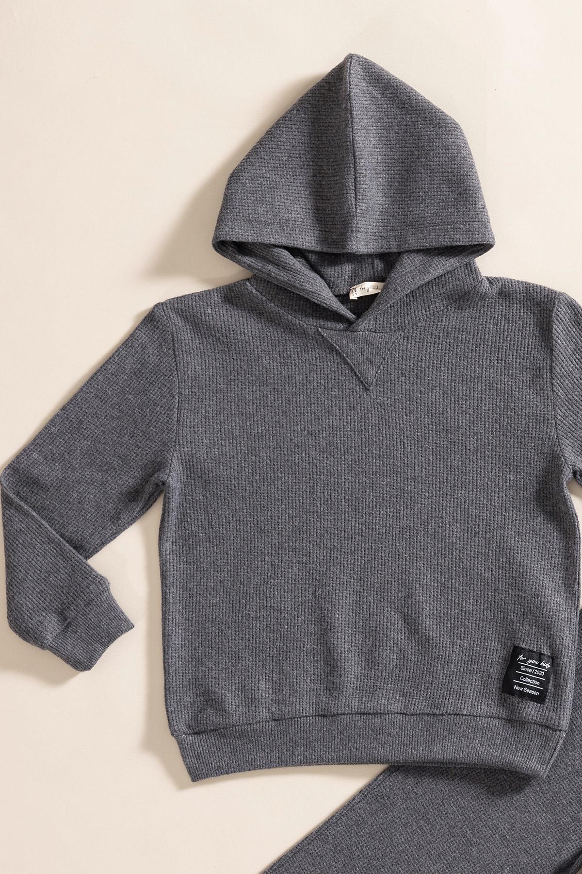 For You Kids 2'li Kapişonlu Antrasit Waffle Sweat Jogger Alt Üst Takım For You Kids 2'li Kapişonlu Antrasit Waffle Sweat Jogger Alt Üst Takım