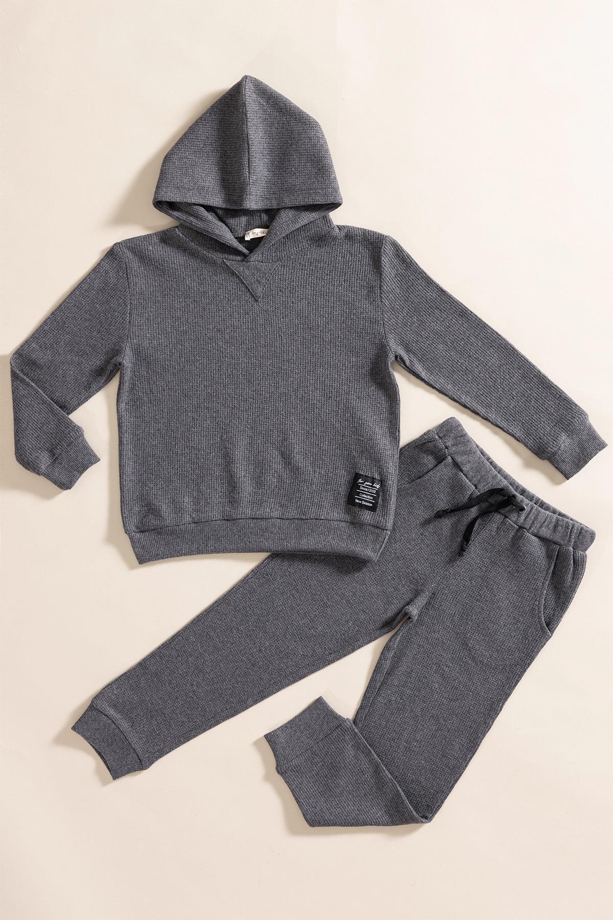 For You Kids 2'li Kapişonlu Antrasit Waffle Sweat Jogger Alt Üst Takım For You Kids 2'li Kapişonlu Antrasit Waffle Sweat Jogger Alt Üst Takım