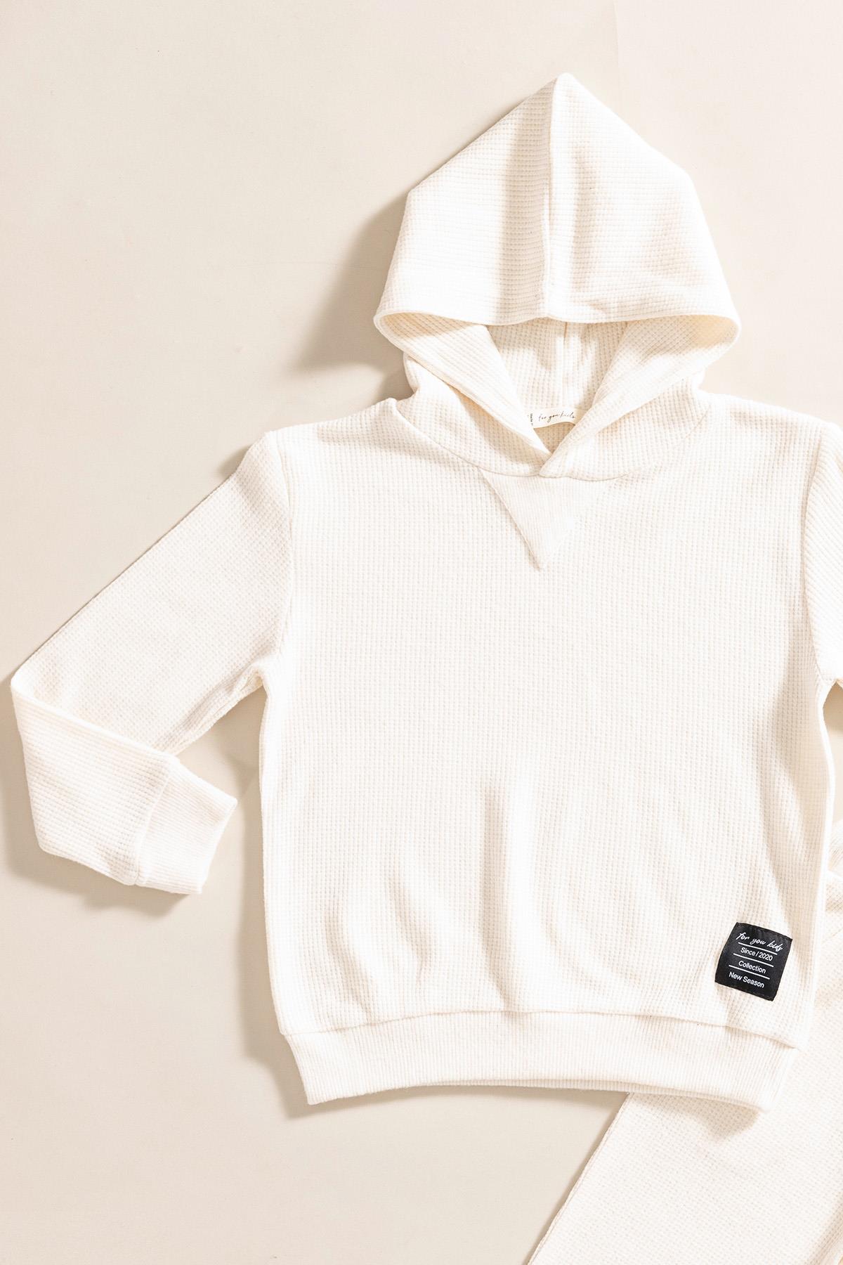 For You Kids 2'li Kapişonlu Ekru Waffle Sweat Jogger Alt Üst Takım For You Kids 2'li Kapişonlu Ekru Waffle Sweat Jogger Alt Üst Takım