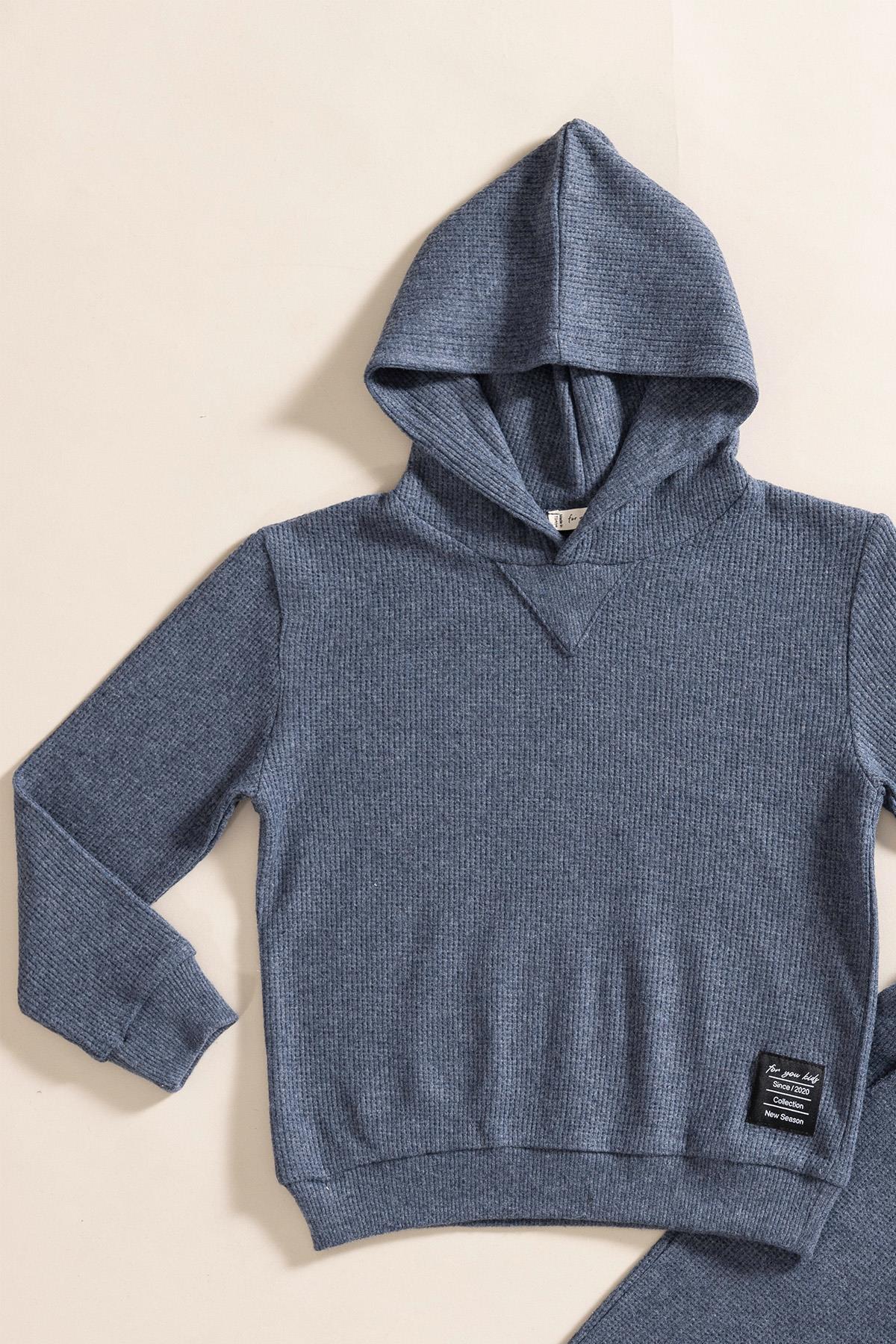 For You Kids 2'li Kapişonlu İndigo Waffle Sweat Jogger Alt Üst Takım For You Kids 2'li Kapişonlu İndigo Waffle Sweat Jogger Alt Üst Takım