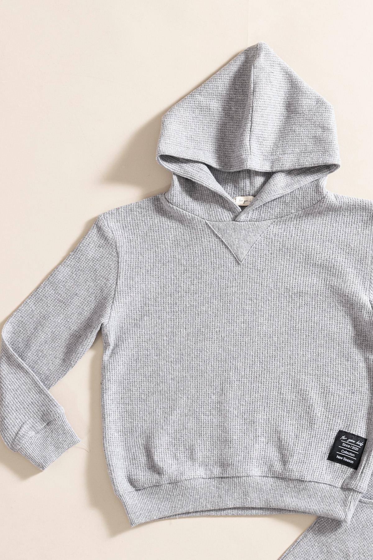 For You Kids 2'li Kapişonlu Koyu Gri Waffle Sweat Jogger Alt Üst Takım For You Kids 2'li Kapişonlu Koyu Gri Waffle Sweat Jogger Alt Üst Takım