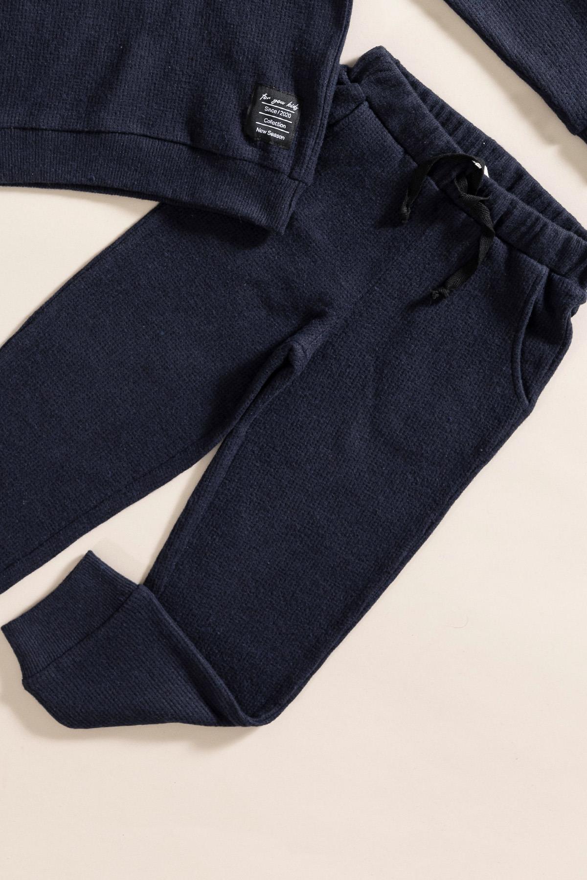 For You Kids 2'li Kapişonlu Lacivert Waffle Sweat Jogger Alt Üst Takım For You Kids 2'li Kapişonlu Lacivert Waffle Sweat Jogger Alt Üst Takım