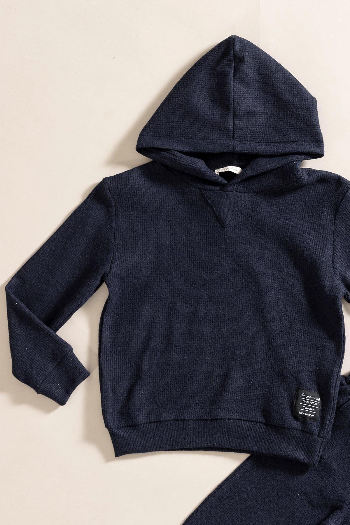 For You Kids 2'li Kapişonlu Lacivert Waffle Sweat Jogger Alt Üst Takım For You Kids 2'li Kapişonlu Lacivert Waffle Sweat Jogger Alt Üst Takım