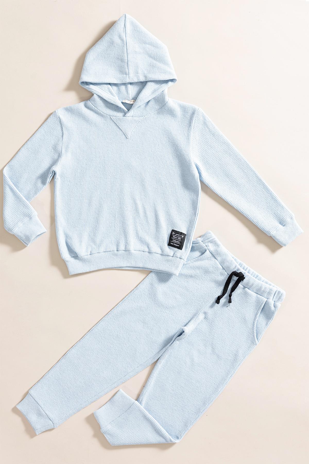 For You Kids 2'li Kapişonlu Mavi Waffle Sweat Jogger Alt Üst Takım For You Kids 2'li Kapişonlu Mavi Waffle Sweat Jogger Alt Üst Takım