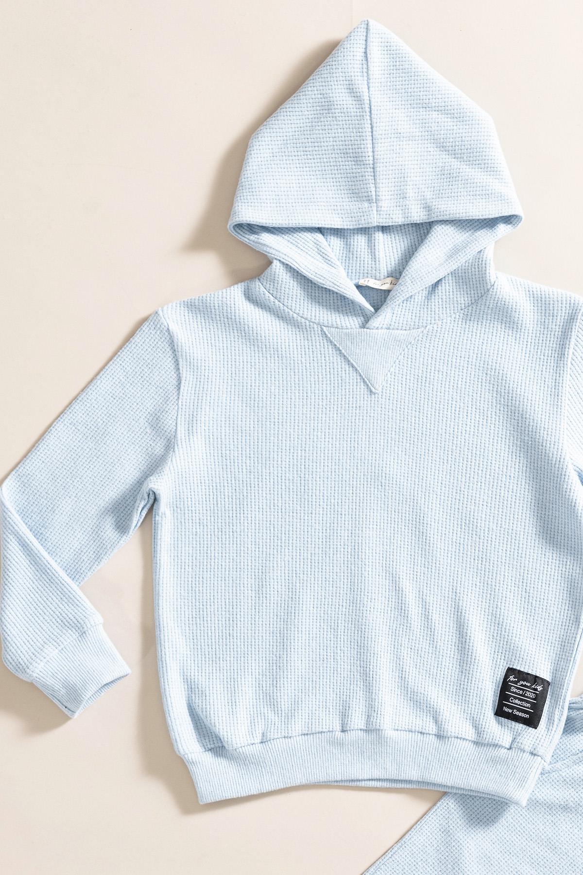 For You Kids 2'li Kapişonlu Mavi Waffle Sweat Jogger Alt Üst Takım For You Kids 2'li Kapişonlu Mavi Waffle Sweat Jogger Alt Üst Takım