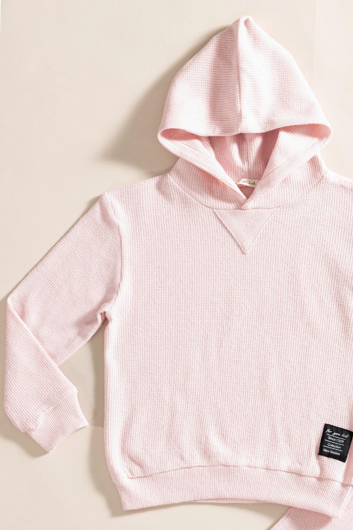 For You Kids 2'li Kapişonlu Pembe Waffle Sweat Jogger Alt Üst Takım For You Kids 2'li Kapişonlu Pembe Waffle Sweat Jogger Alt Üst Takım