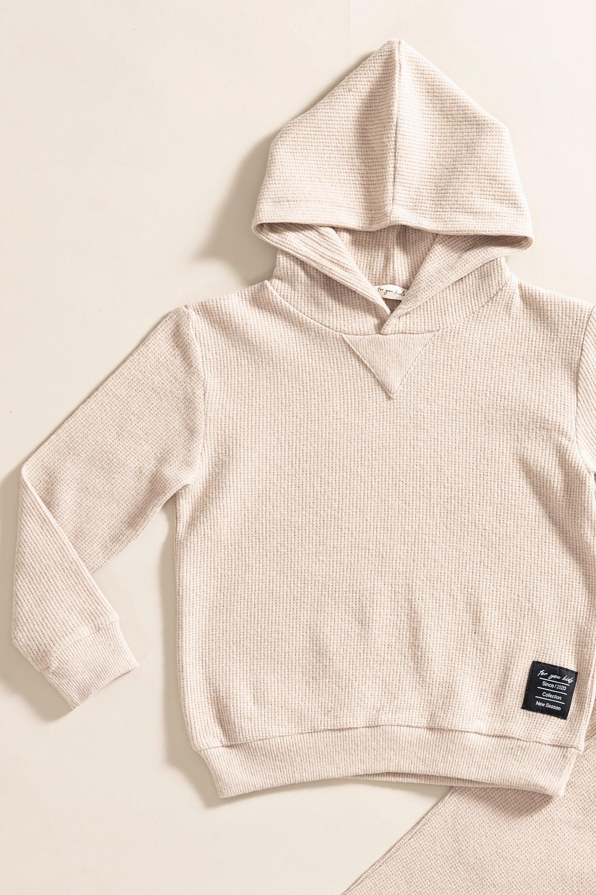 For You Kids 2'li Kapişonlu Taş Waffle Sweat Jogger Alt Üst Takım For You Kids 2'li Kapişonlu Taş Waffle Sweat Jogger Alt Üst Takım