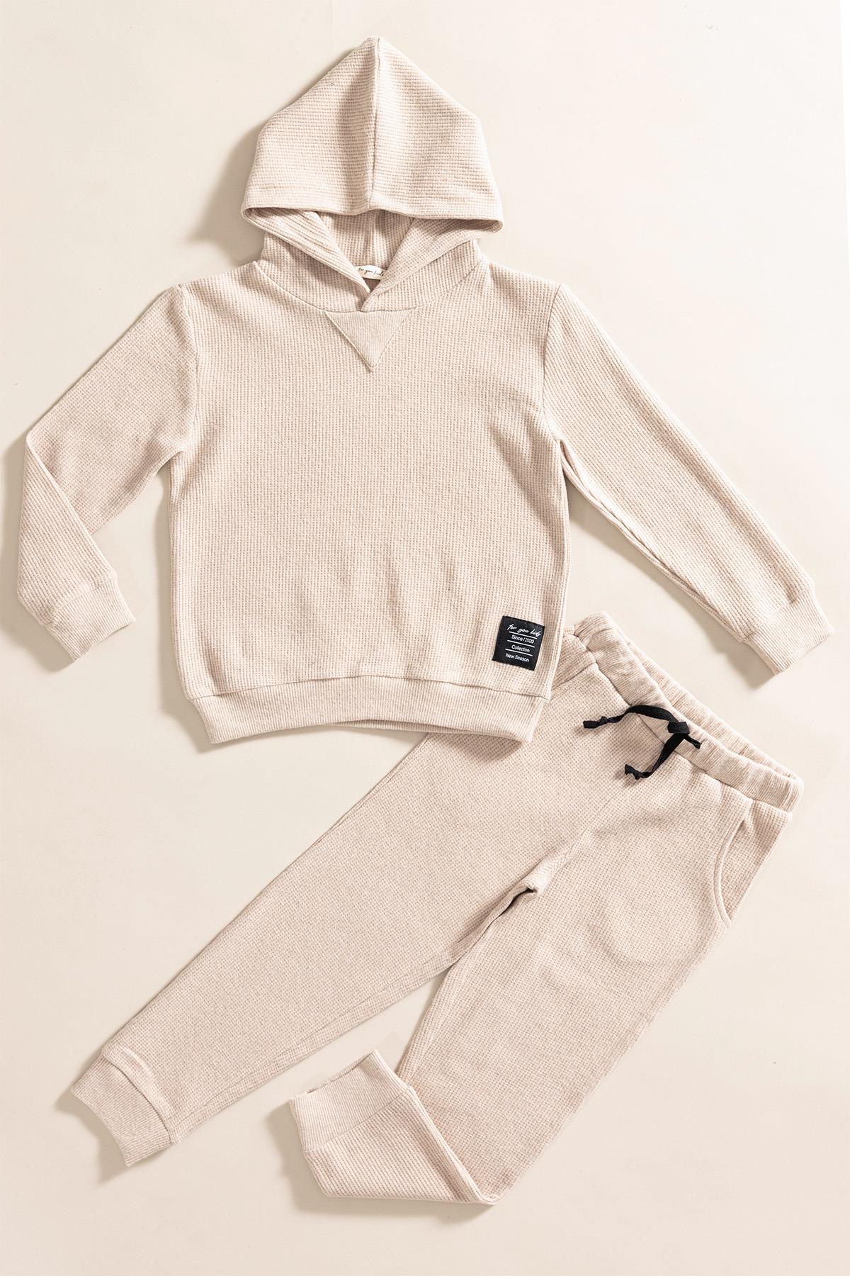 For You Kids 2'li Kapişonlu Taş Waffle Sweat Jogger Alt Üst Takım For You Kids 2'li Kapişonlu Taş Waffle Sweat Jogger Alt Üst Takım