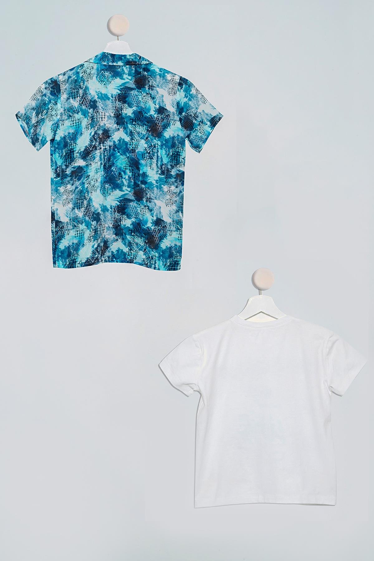 2'li Nokta Baskılı Gömlek Tshirt Sax Takım For You Kids 2'li Nokta Baskılı Gömlek Tshirt Saks Takım