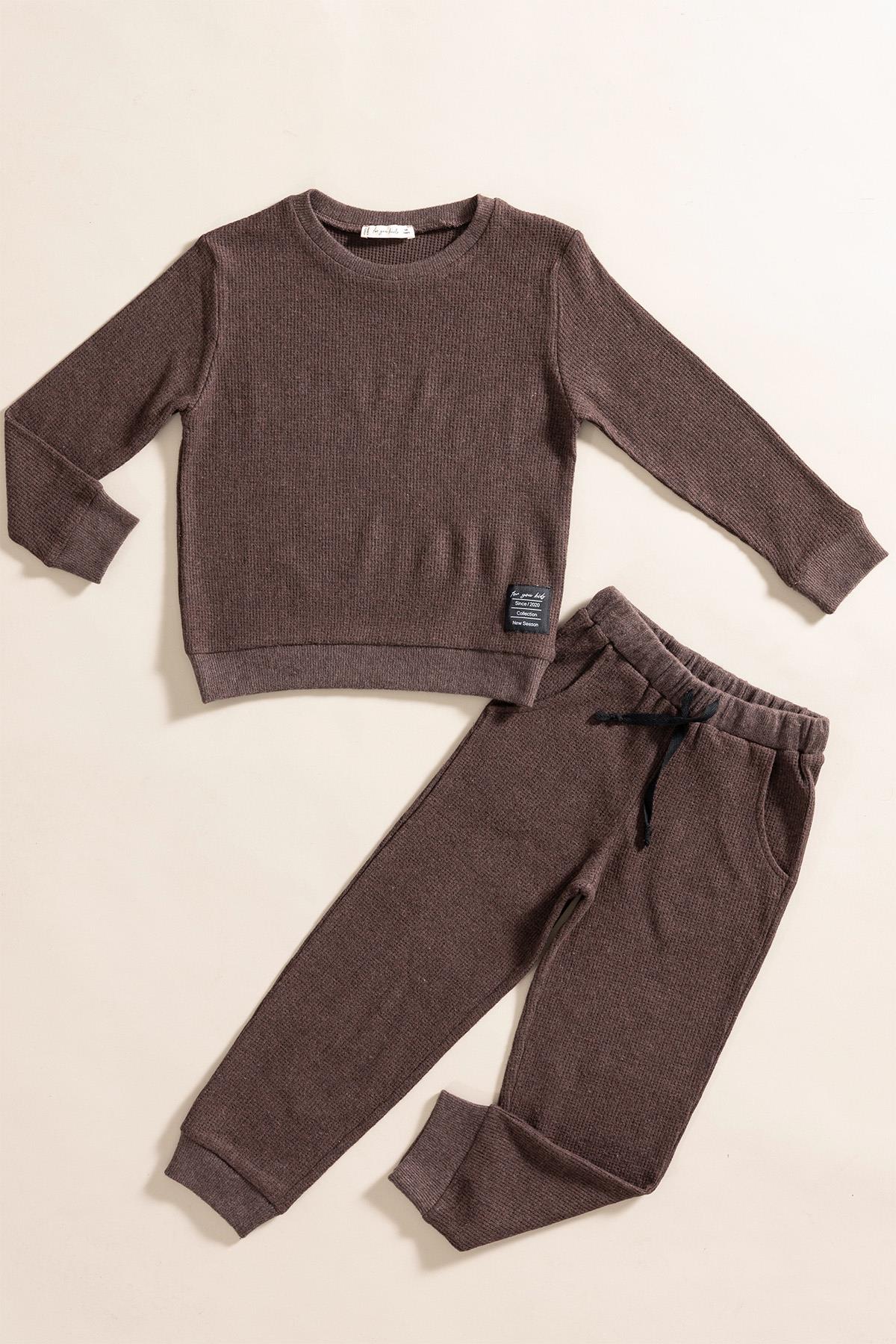 For You Kids 2'li Pamuk Waffle Sweat Jogger Kahverengi Alt Üst Takım For You Kids 2'li Pamuk Waffle Sweat Jogger Kahverengi Alt Üst Takım
